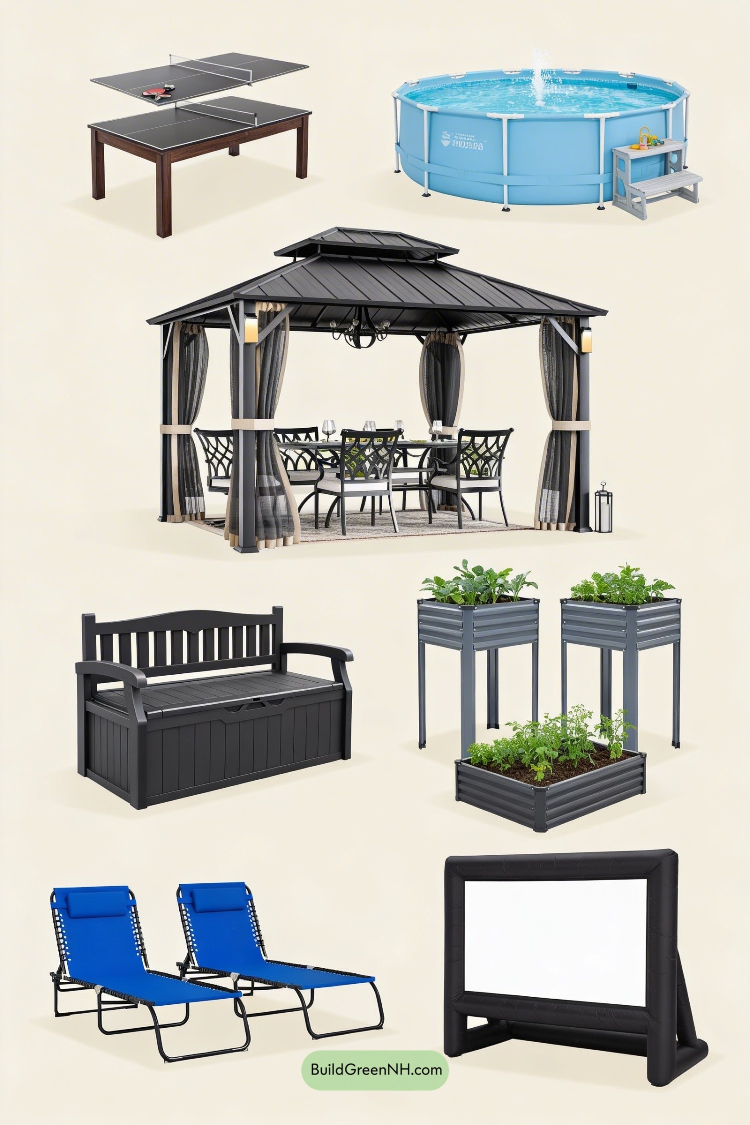 Moodboard for Gazebo-Centered Family Outdoor Retreat