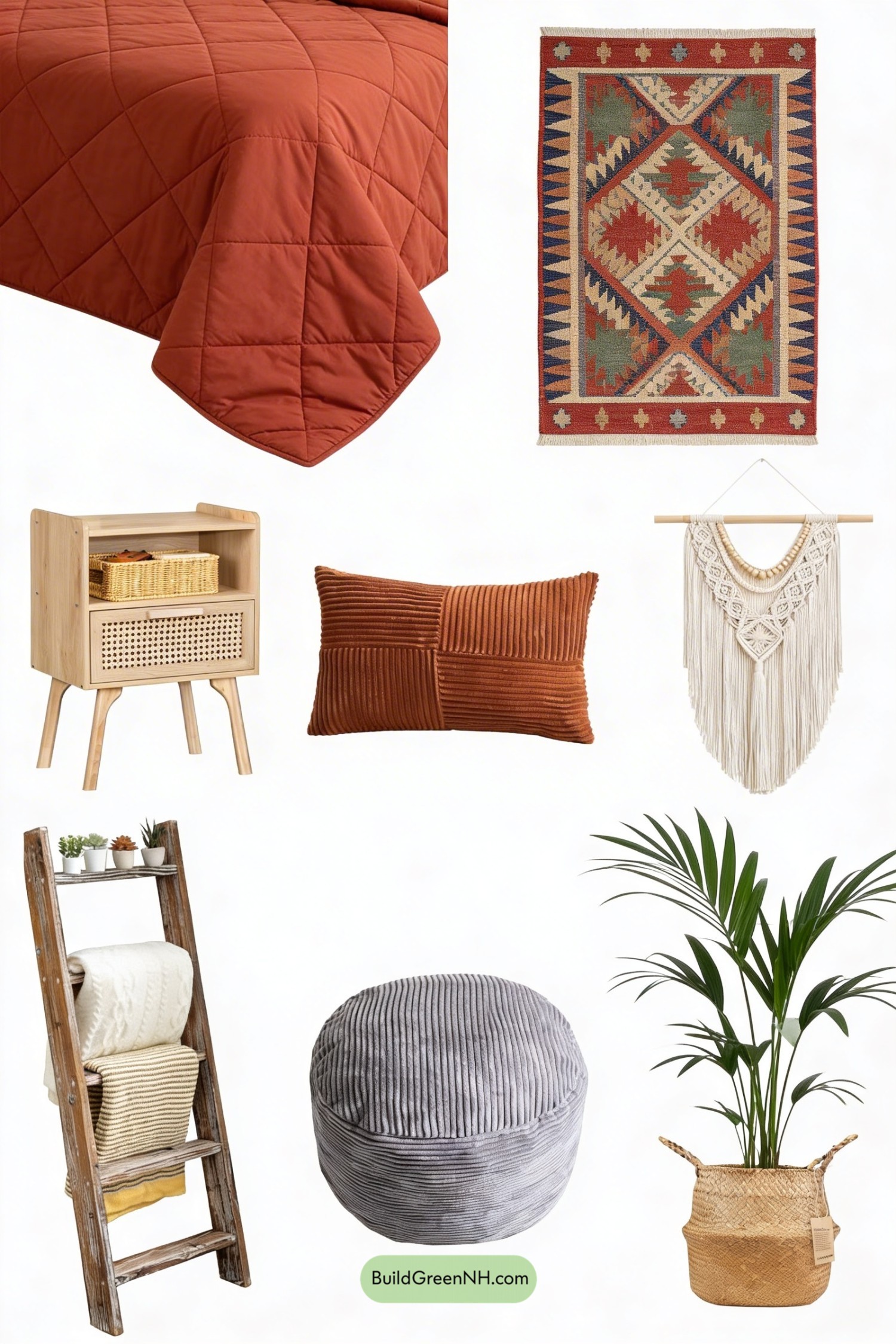Moodboard for Desert Boho Warm Master Retreat