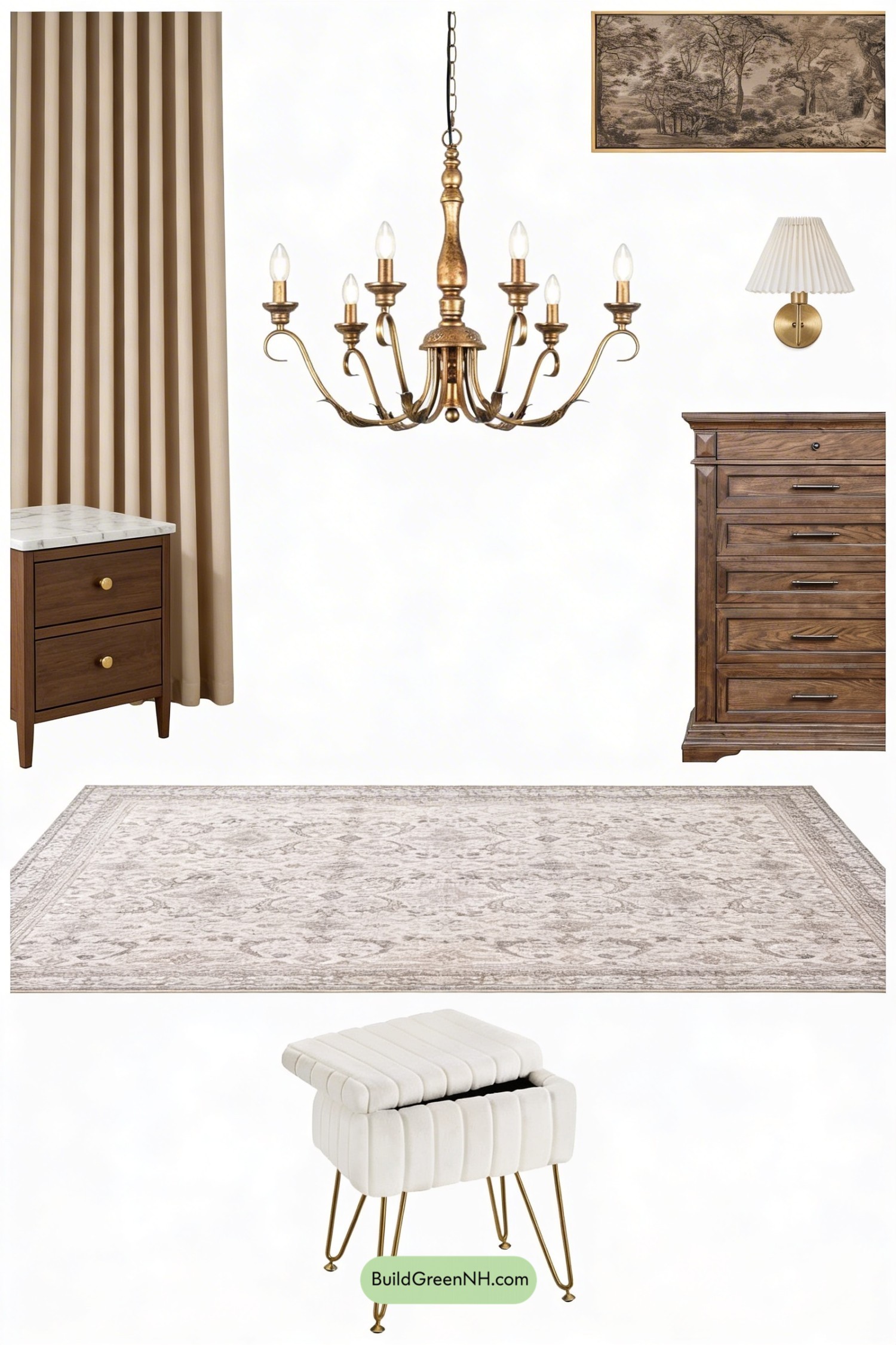 Moodboard for Parisian Warm-Neutral Master Bedroom