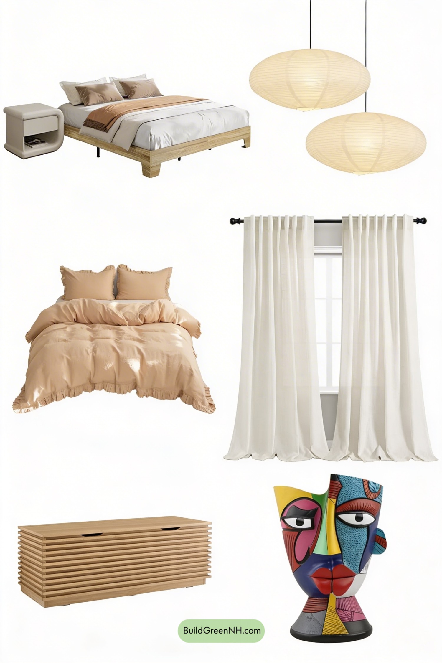 Moodboard for Calm Japandi Master Bedroom