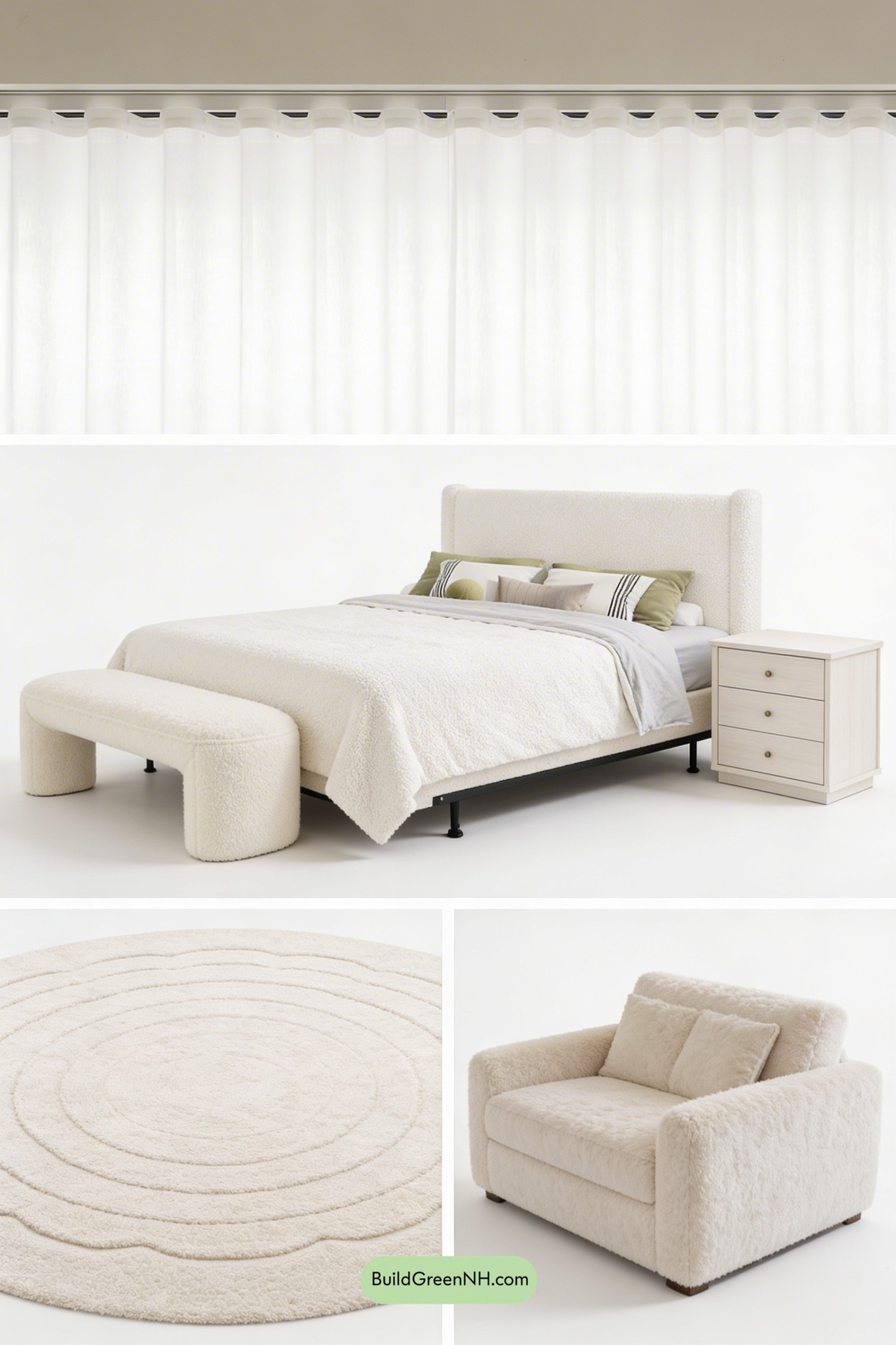Moodboard for Winter White Sculptural Bedroom Retreat
