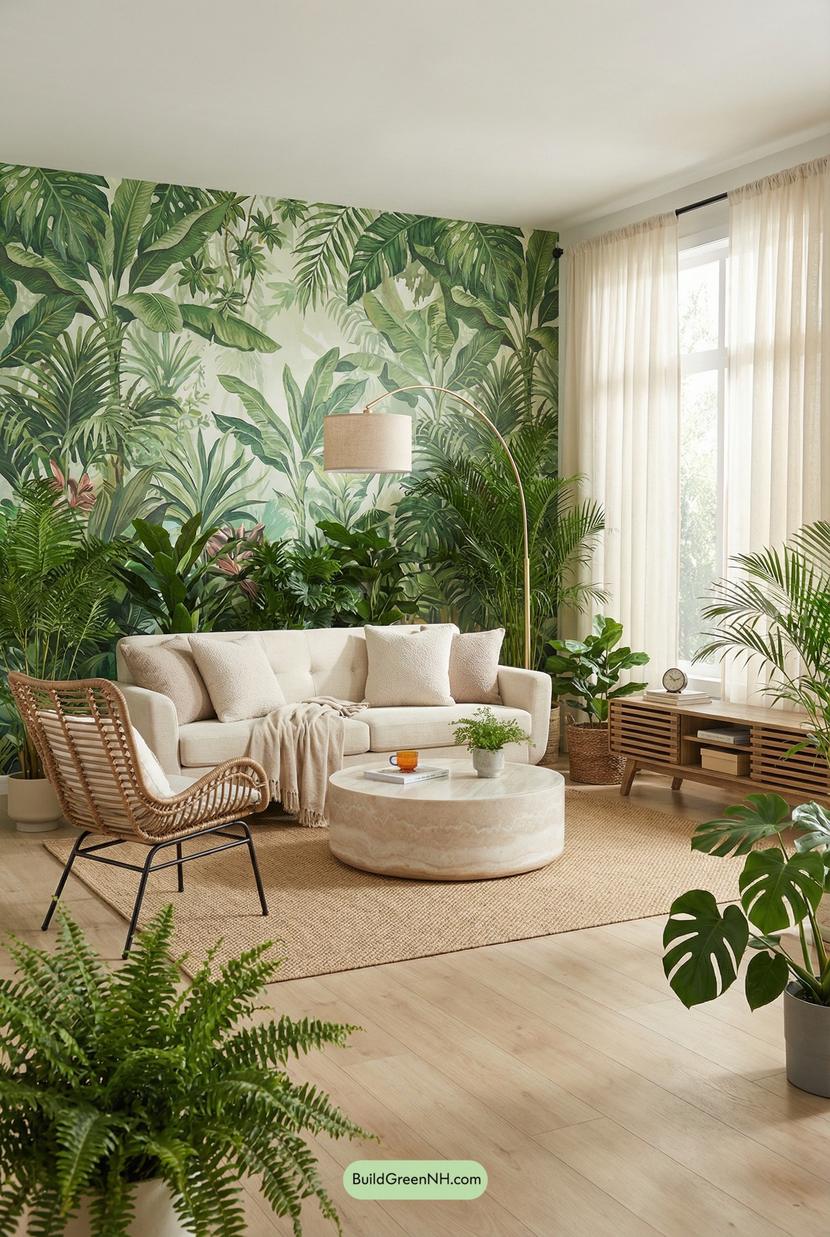 Tropical Canopy Wall, Calm Modern Lounge
