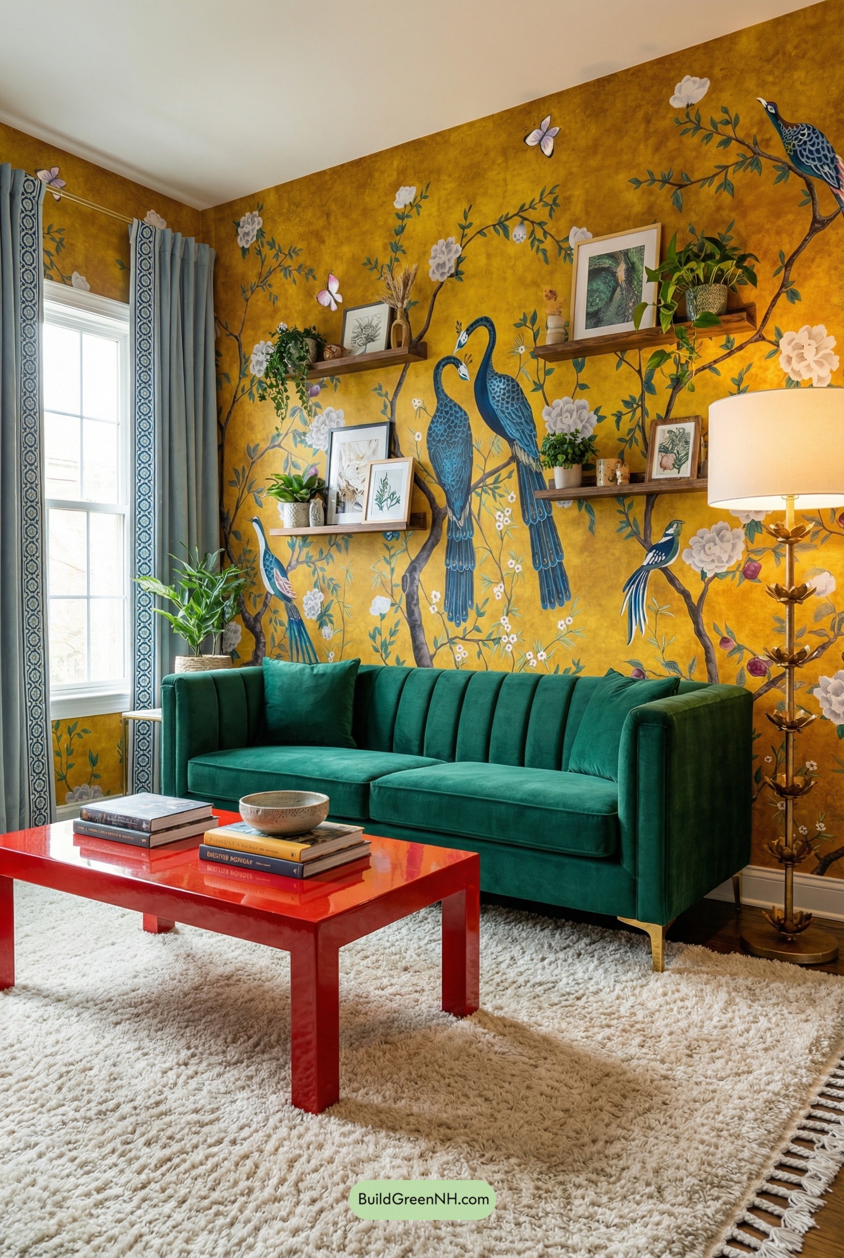 Botanical Bird Mural, Calm Furniture Pop