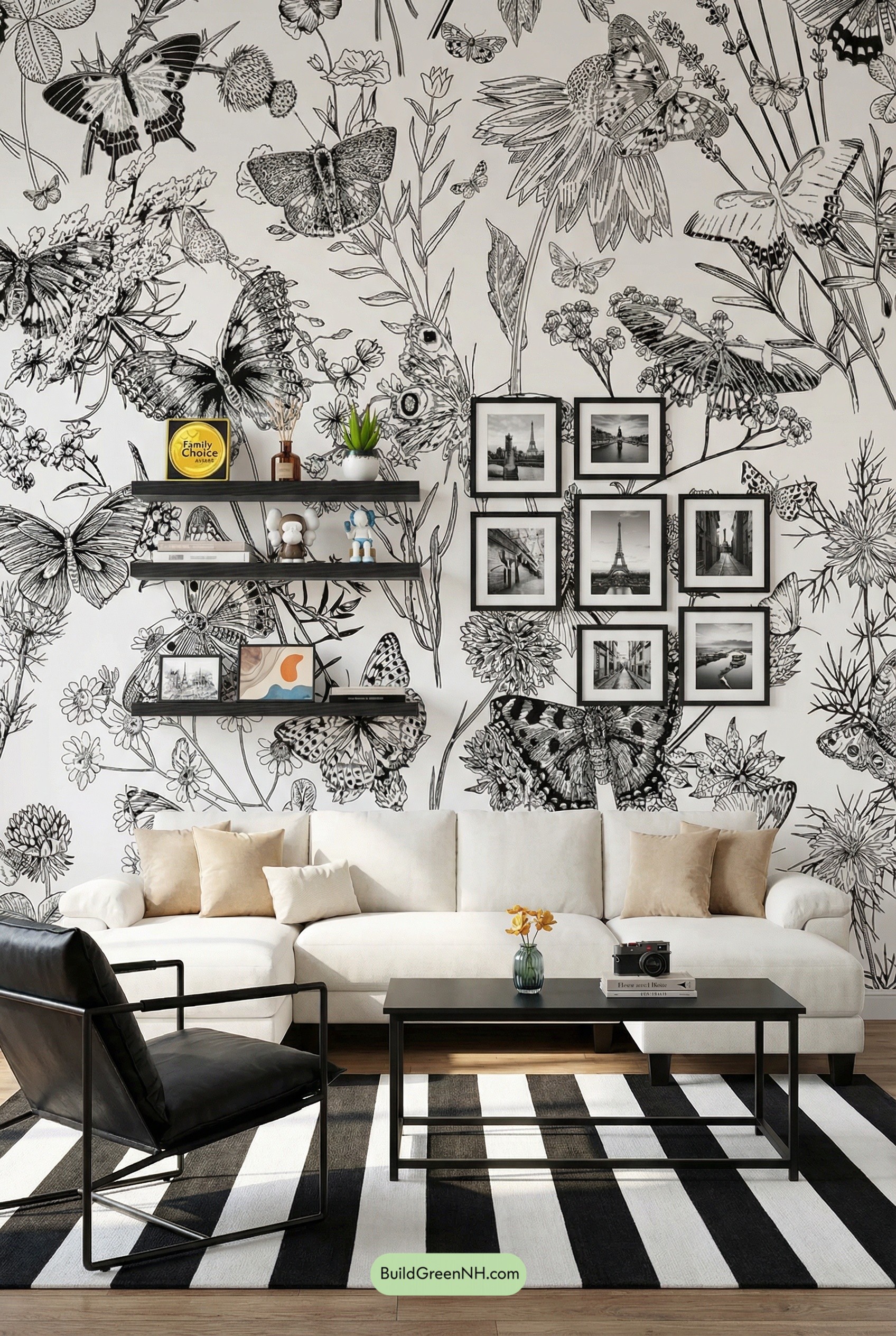 Botanical Line-Art Mural, Gallery Calm