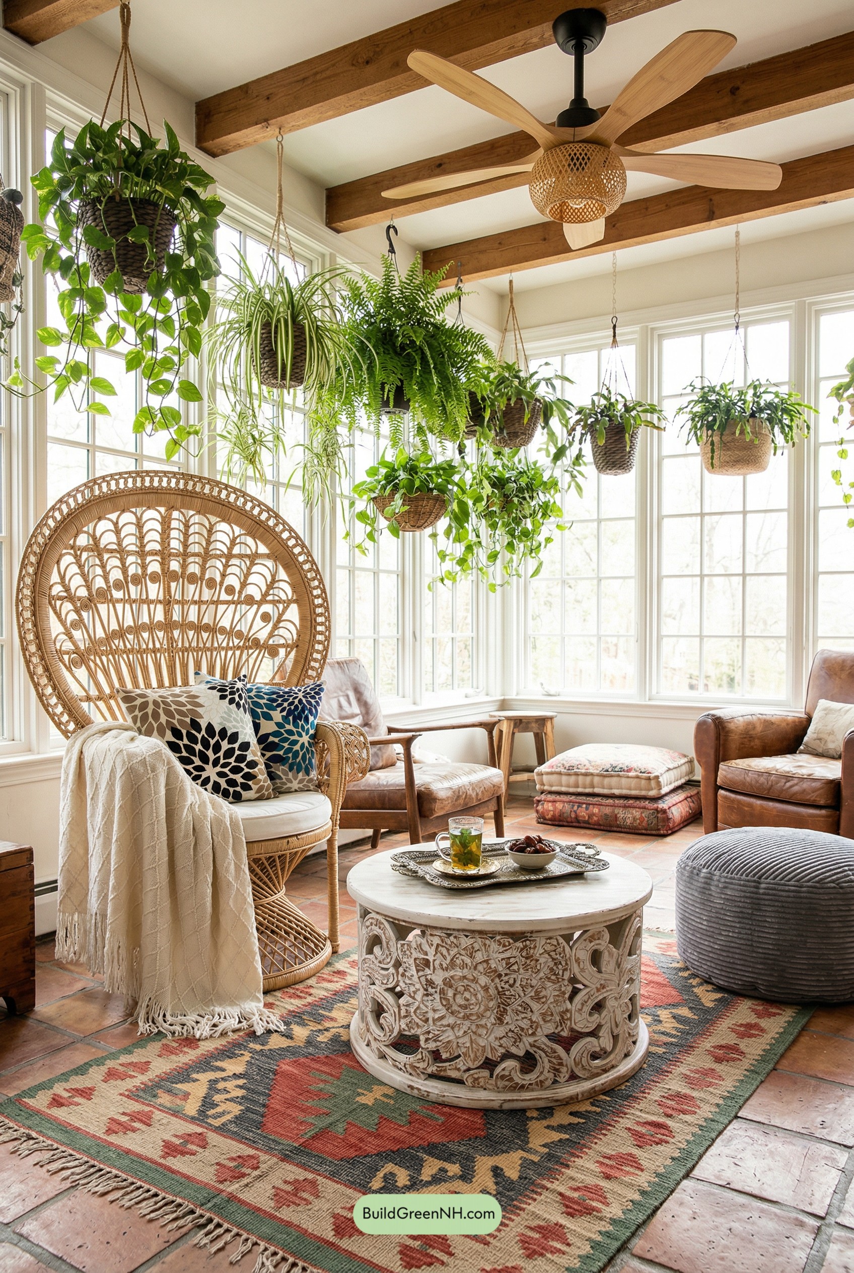 Boho Sunroom Under a Plant Canopy
