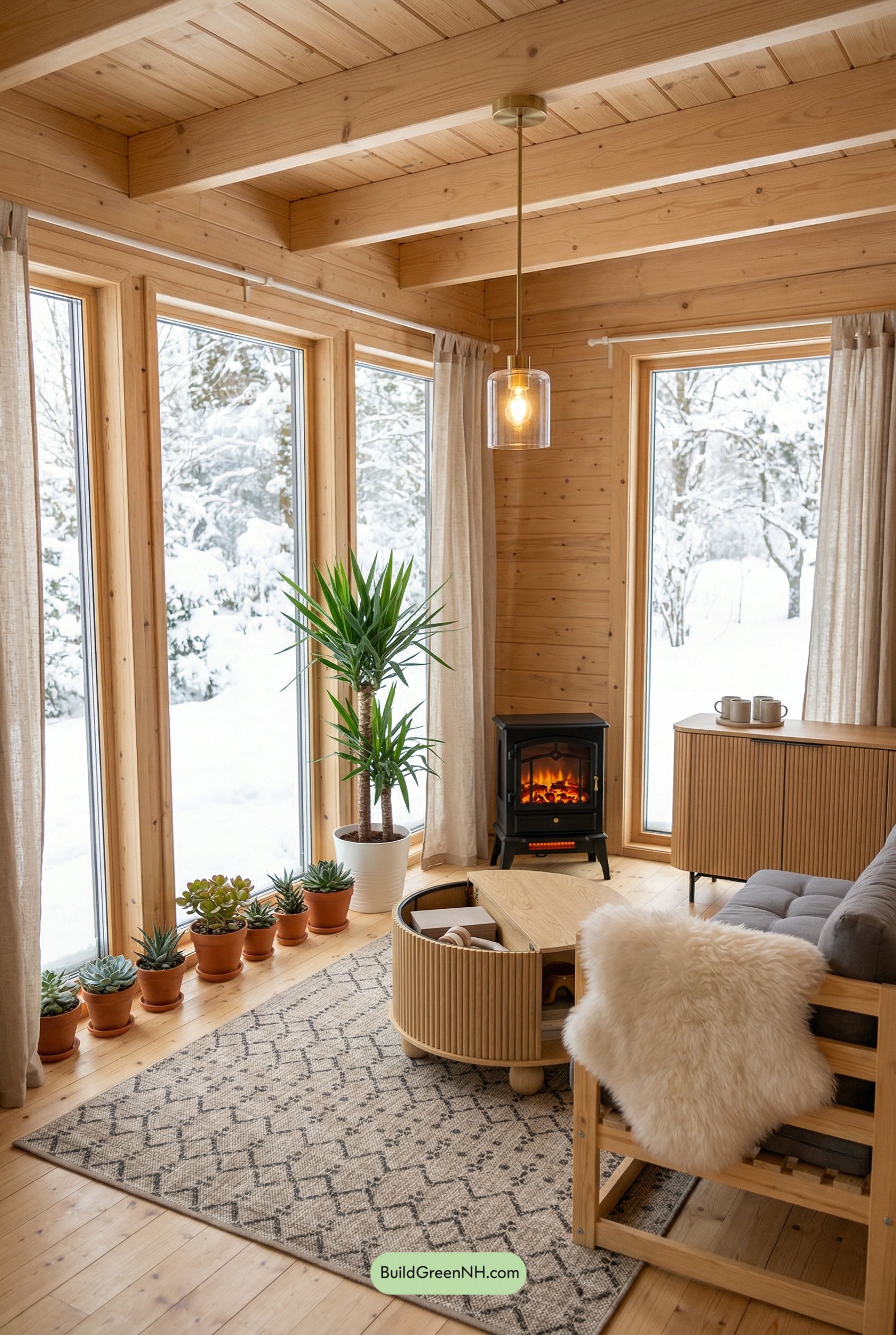 Pine-Perfect Scandinavian Winter Sunroom
