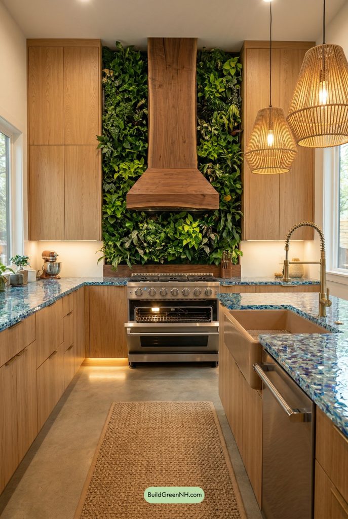 Walnut Range Hood Meets Living Green Wall