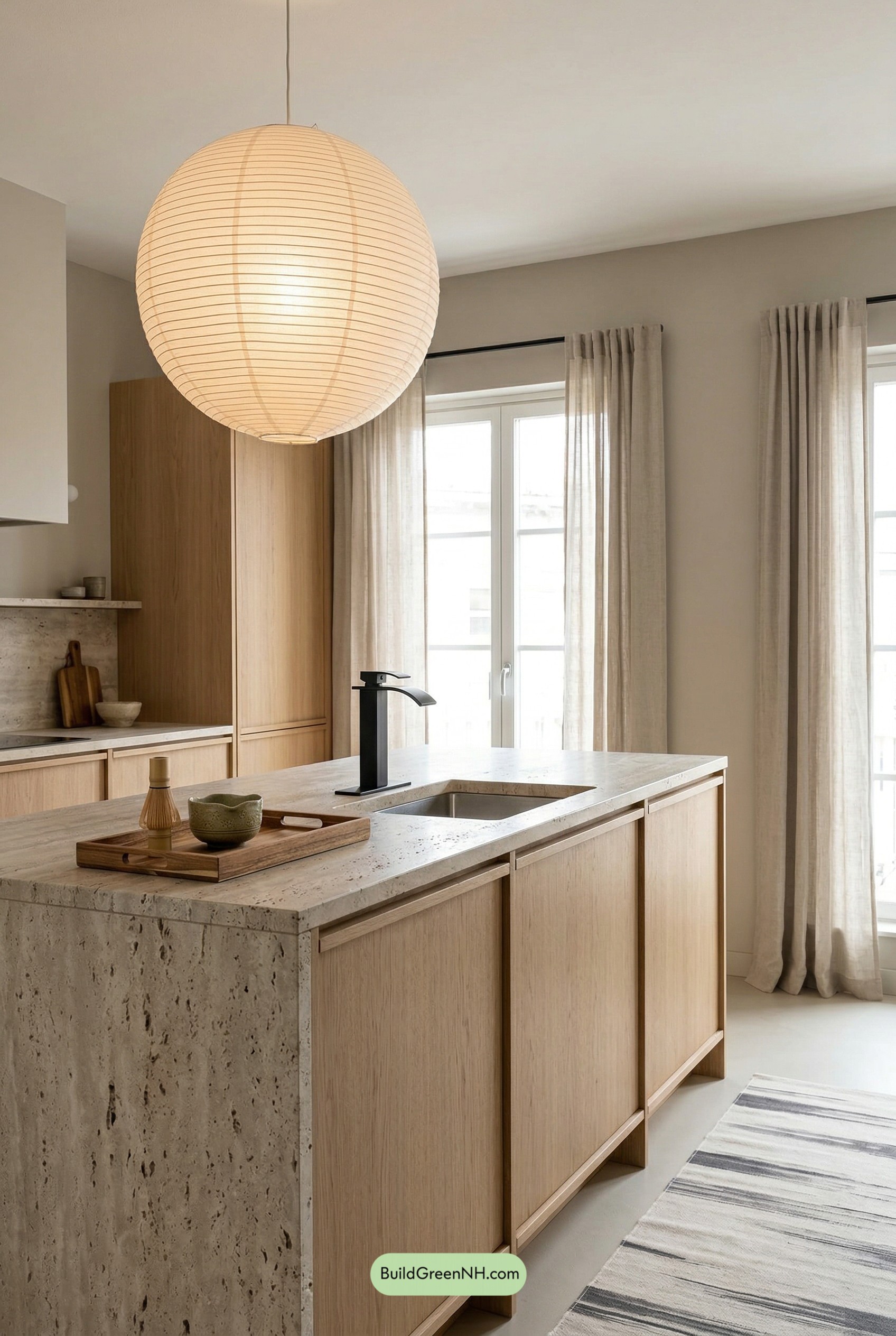 Ink-Stripe Runner in a Japandi Kitchen