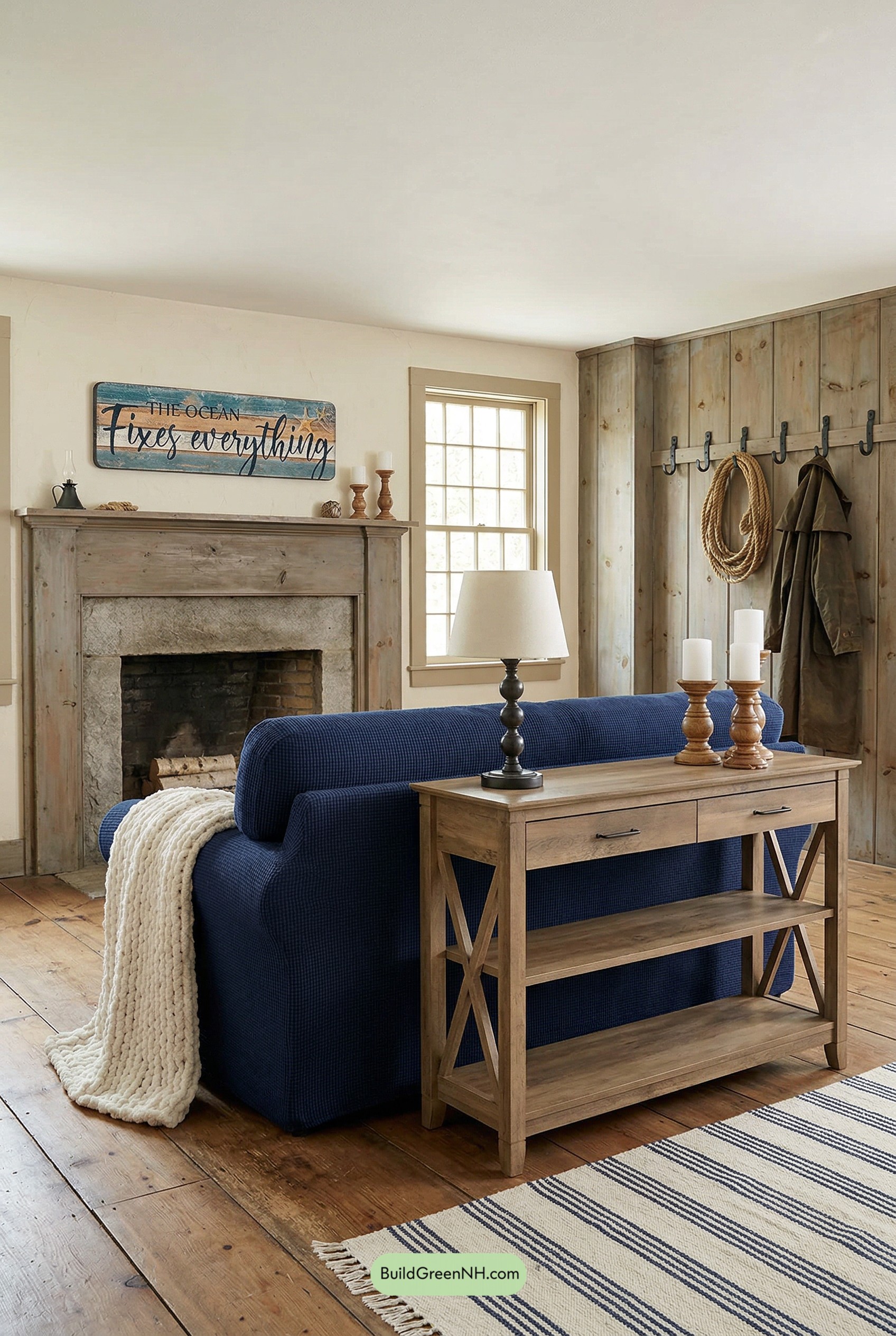 Navy-and-Pine Primitive Coastal Living Room