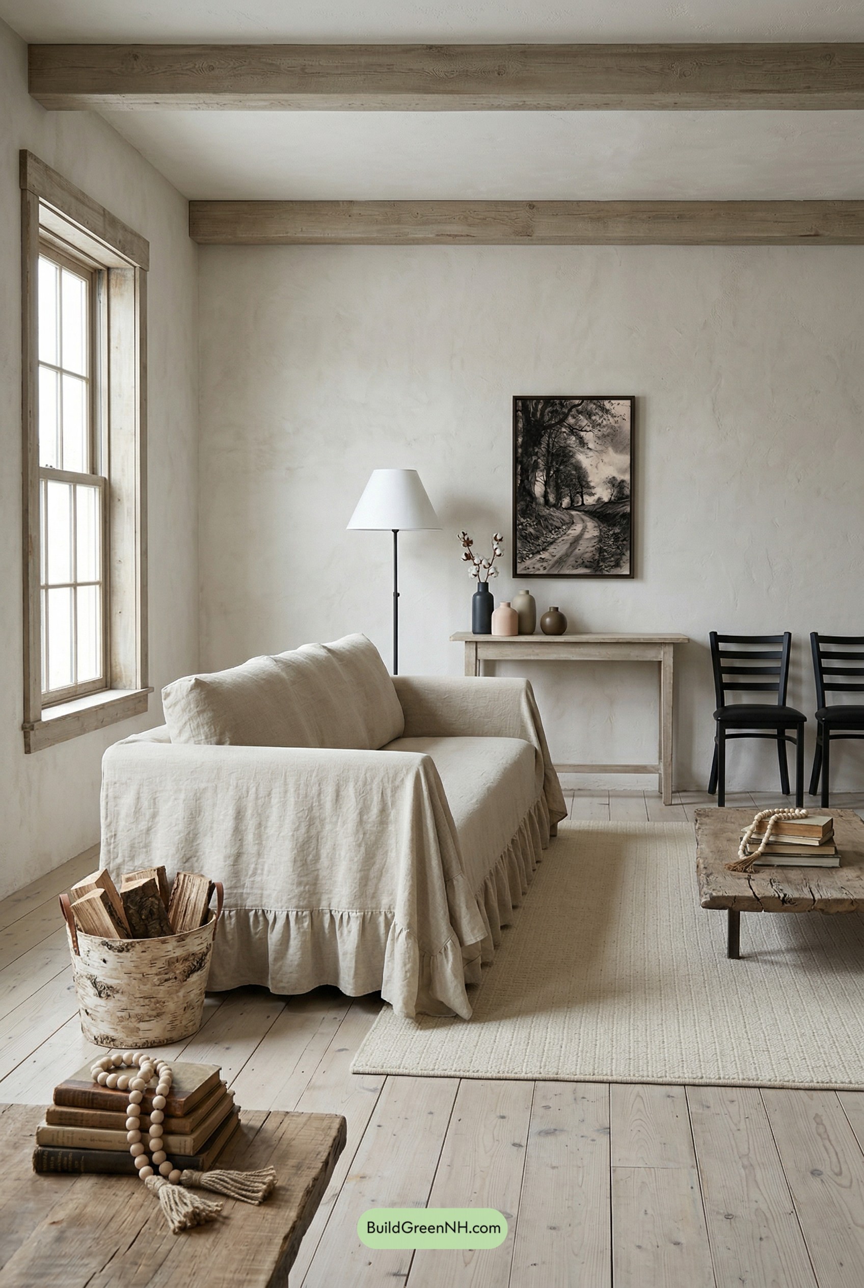 Linen-Draped Calm with Timeworn Timber