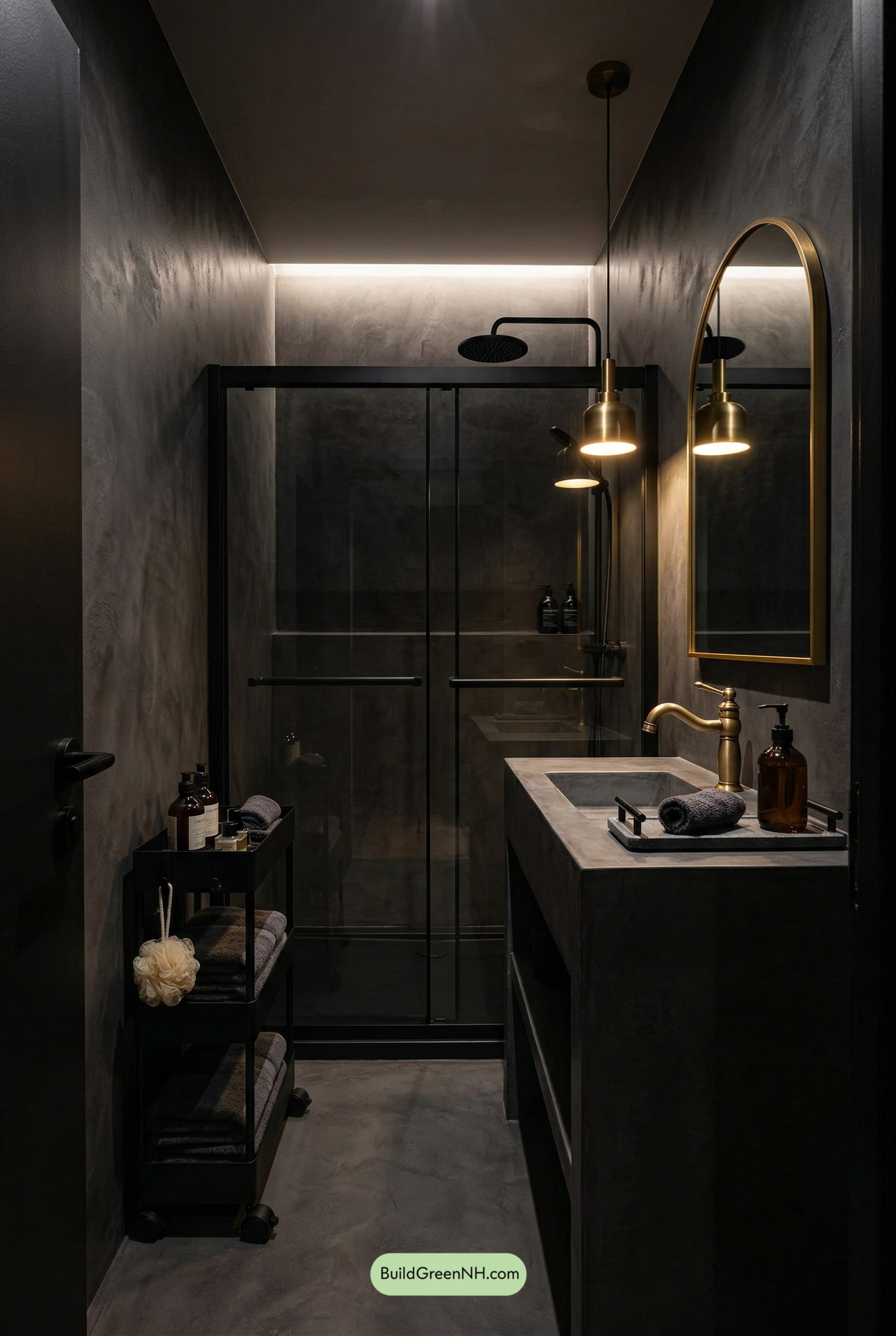 Charcoal Microcement, Brass, Big Drama