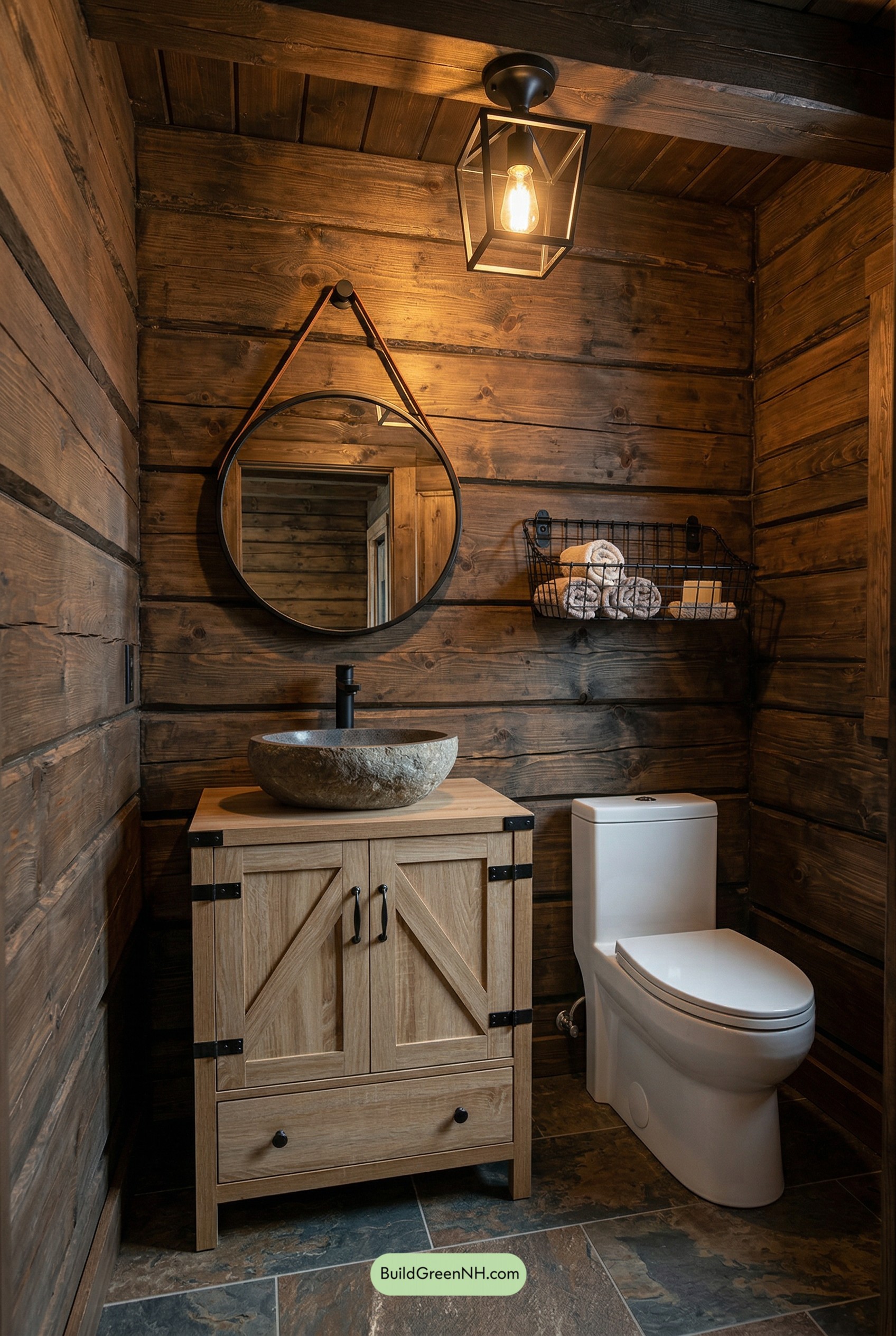 Cozy Cabin Micro-Bath in Dark Pine