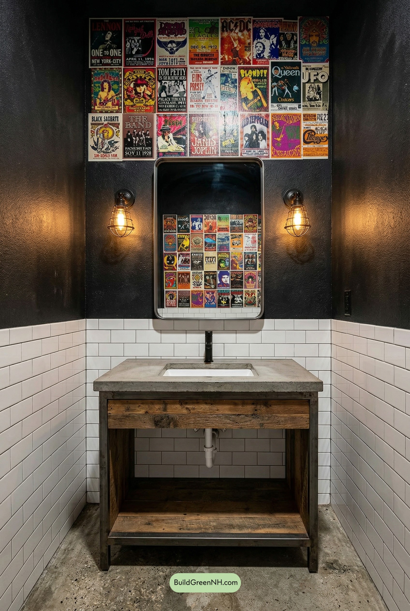 Backstage-Punk Vanity With Subway Tile Edge