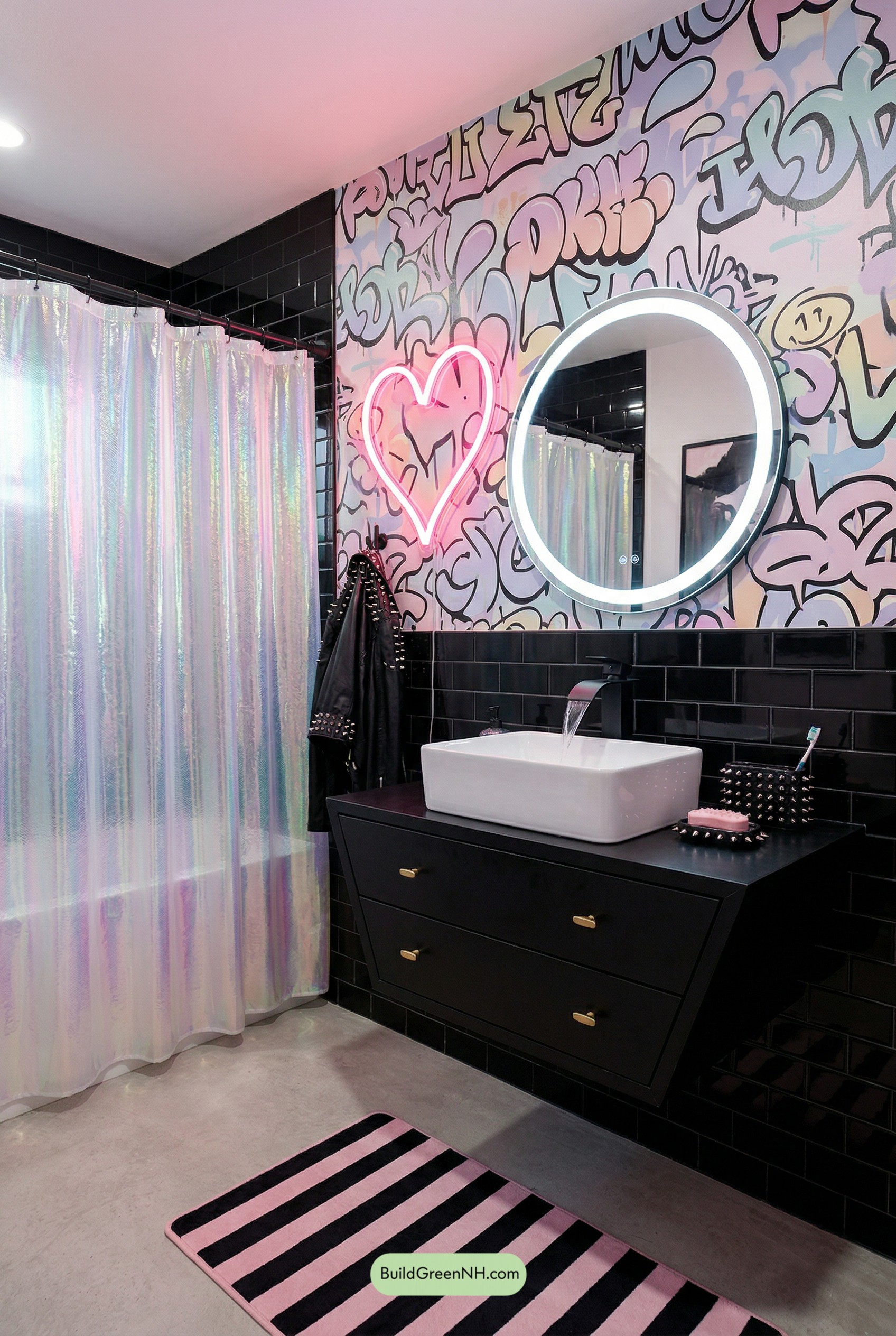 Neon Heart, Graffiti, Glossy Black Glam