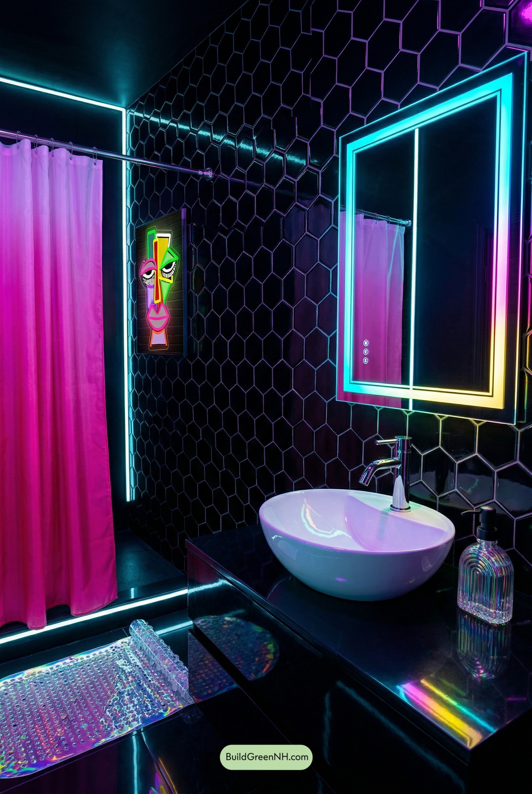 Neon-Edge Cyberpunk Bathroom Glow-Up