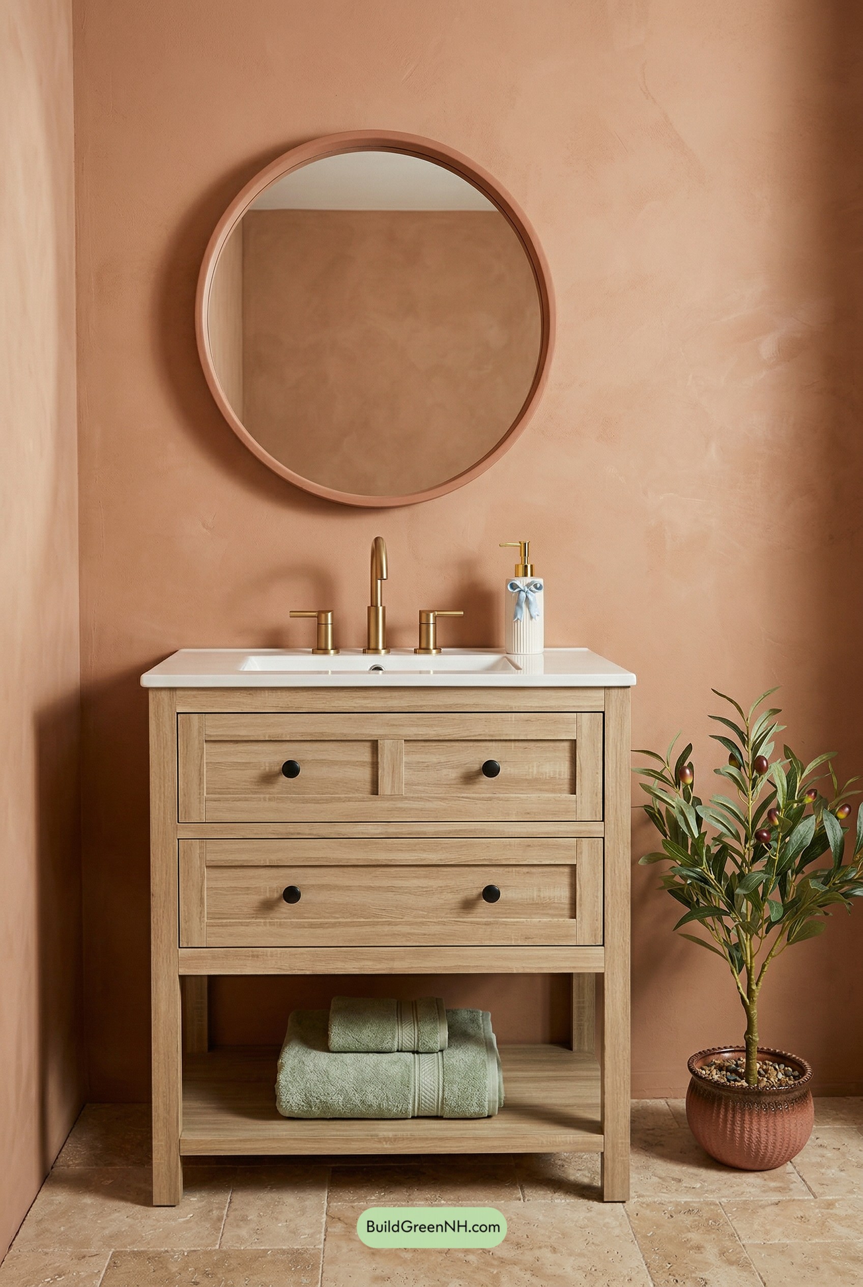 Terracotta Plaster Vanity with Mint Pop
