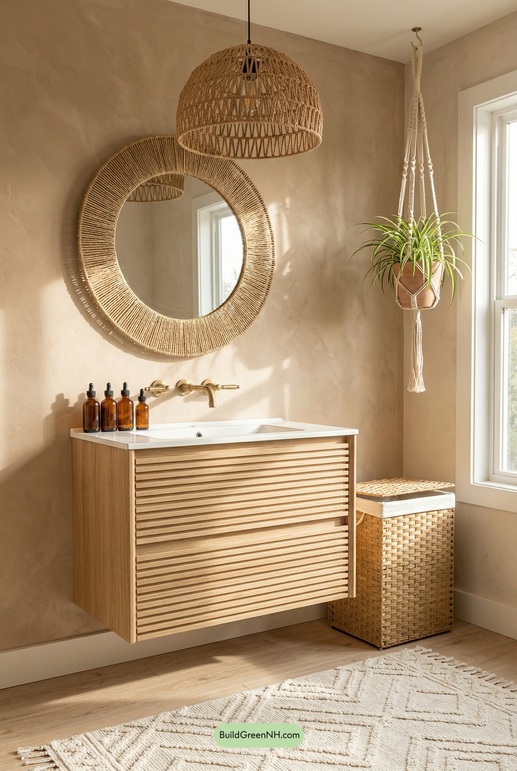 Sunwashed Boho Vanity with Woven Warmth