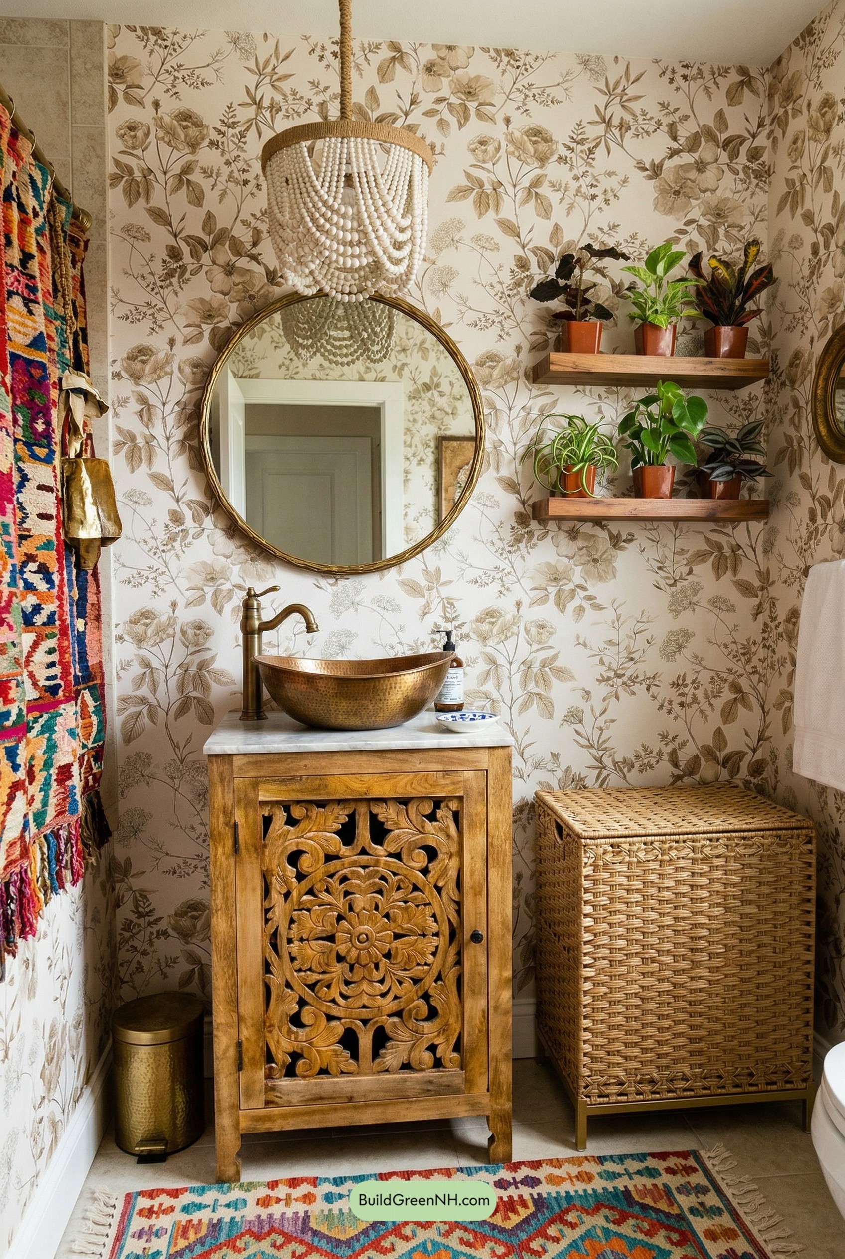 Brass Bowl Sink, Boho Jungle Walls