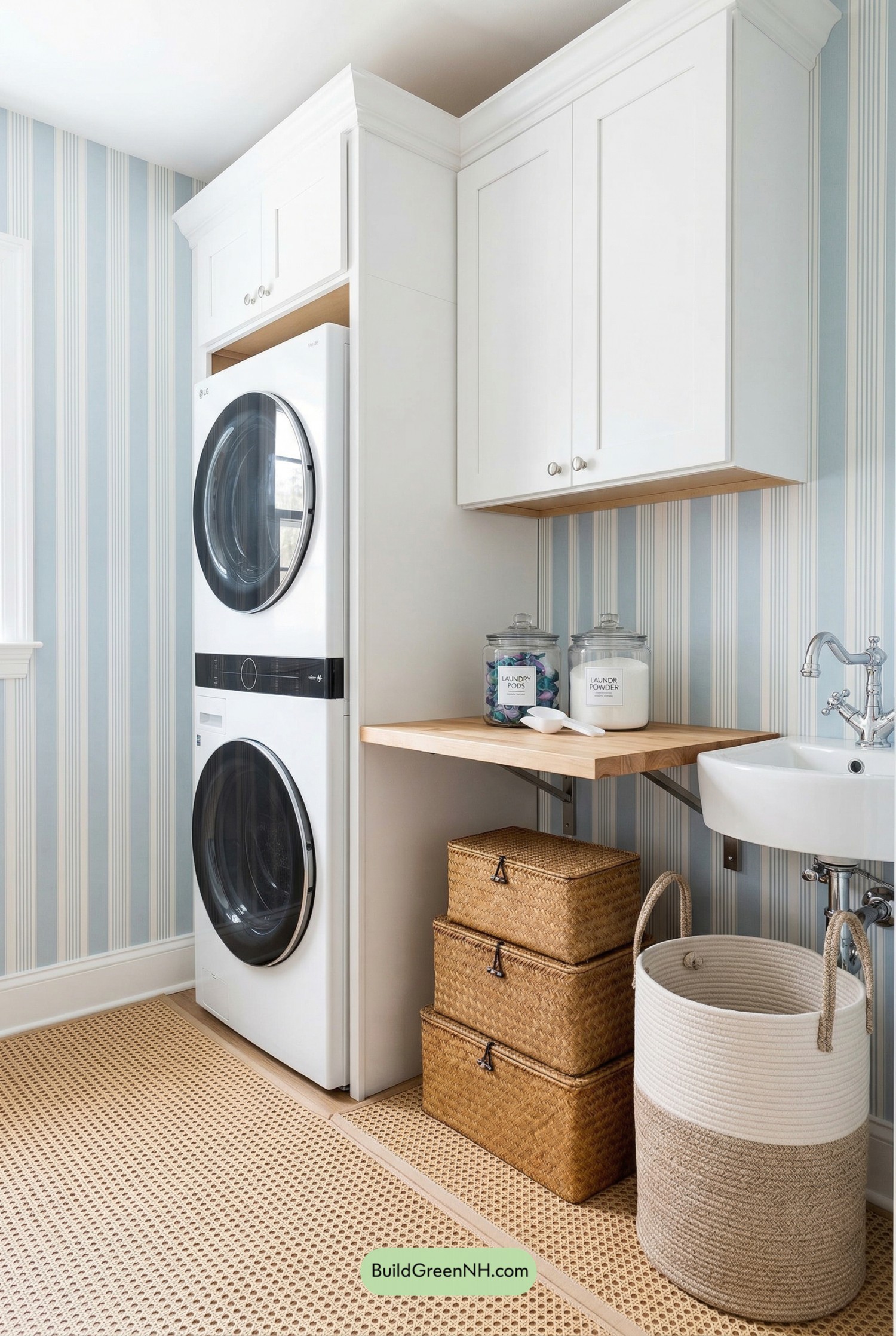 Seaside Stripes in a Tiny Laundry