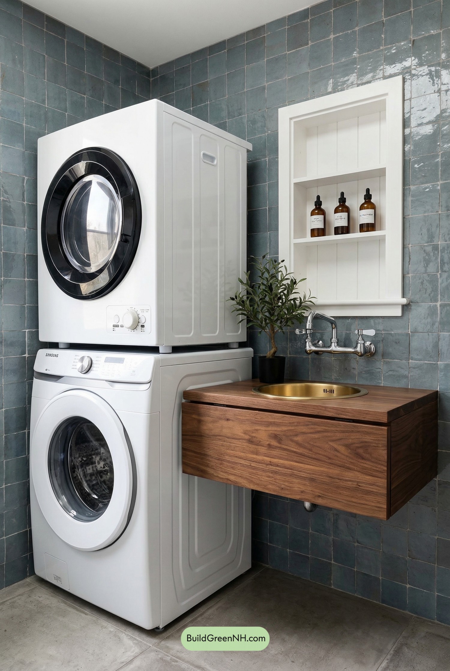Moody Tile Laundry Nook with Niche