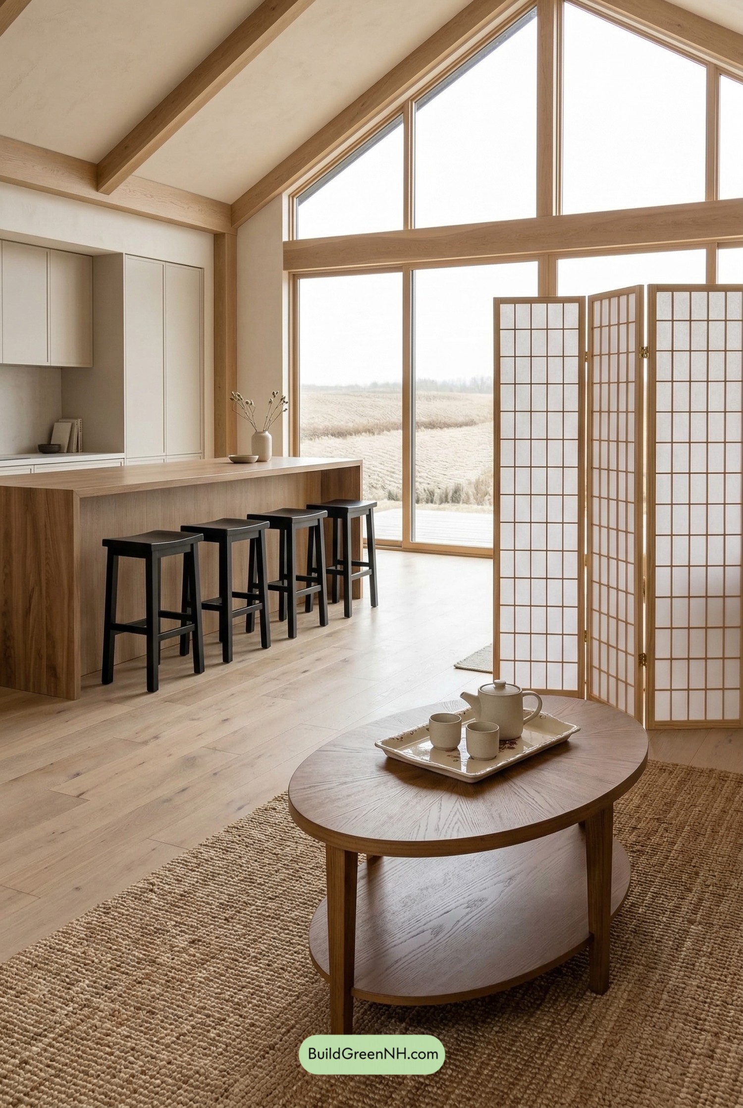 Vaulted Japandi Calm with Kitchen Bar