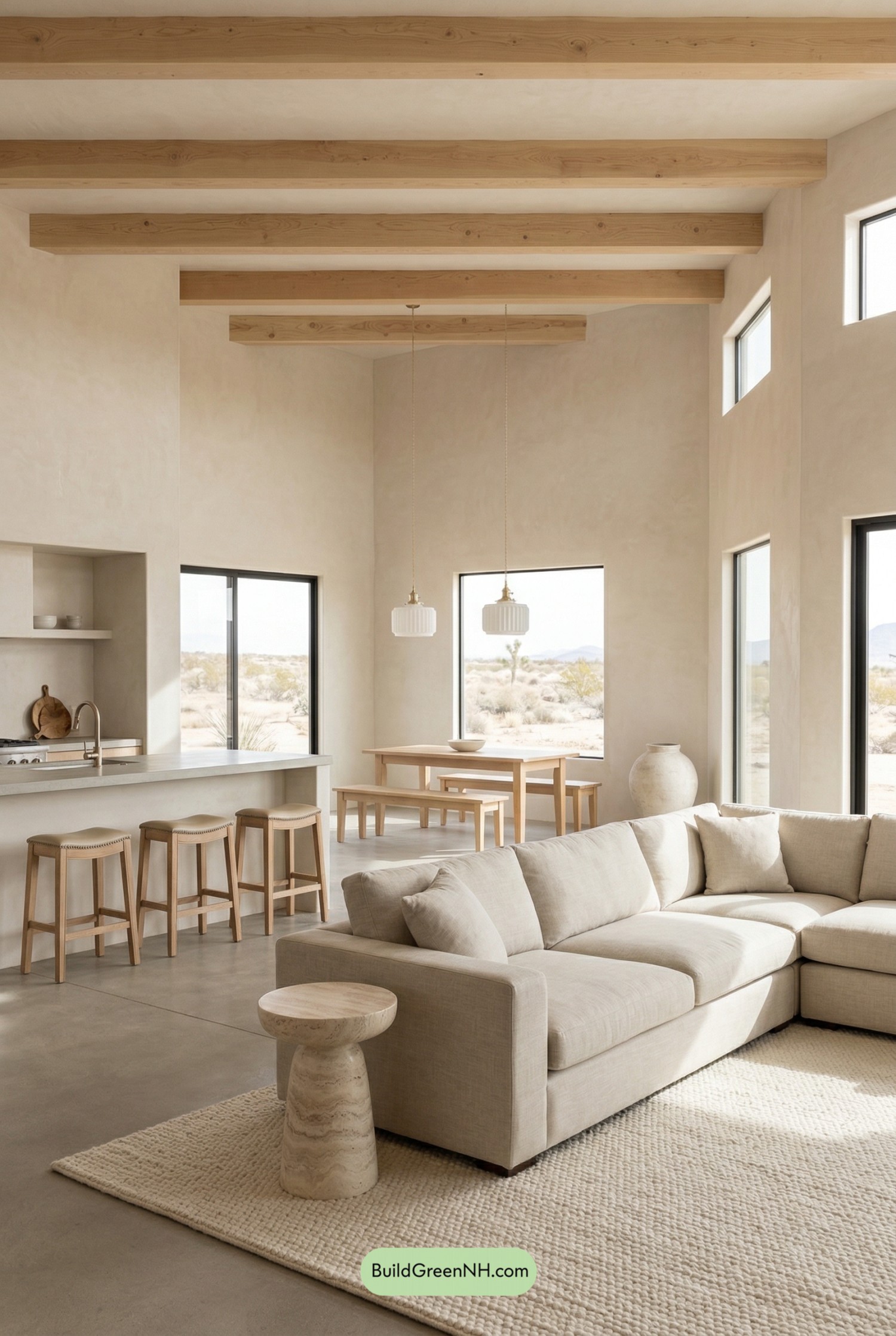 Desert-Soft Barndo with Sky-High Beams