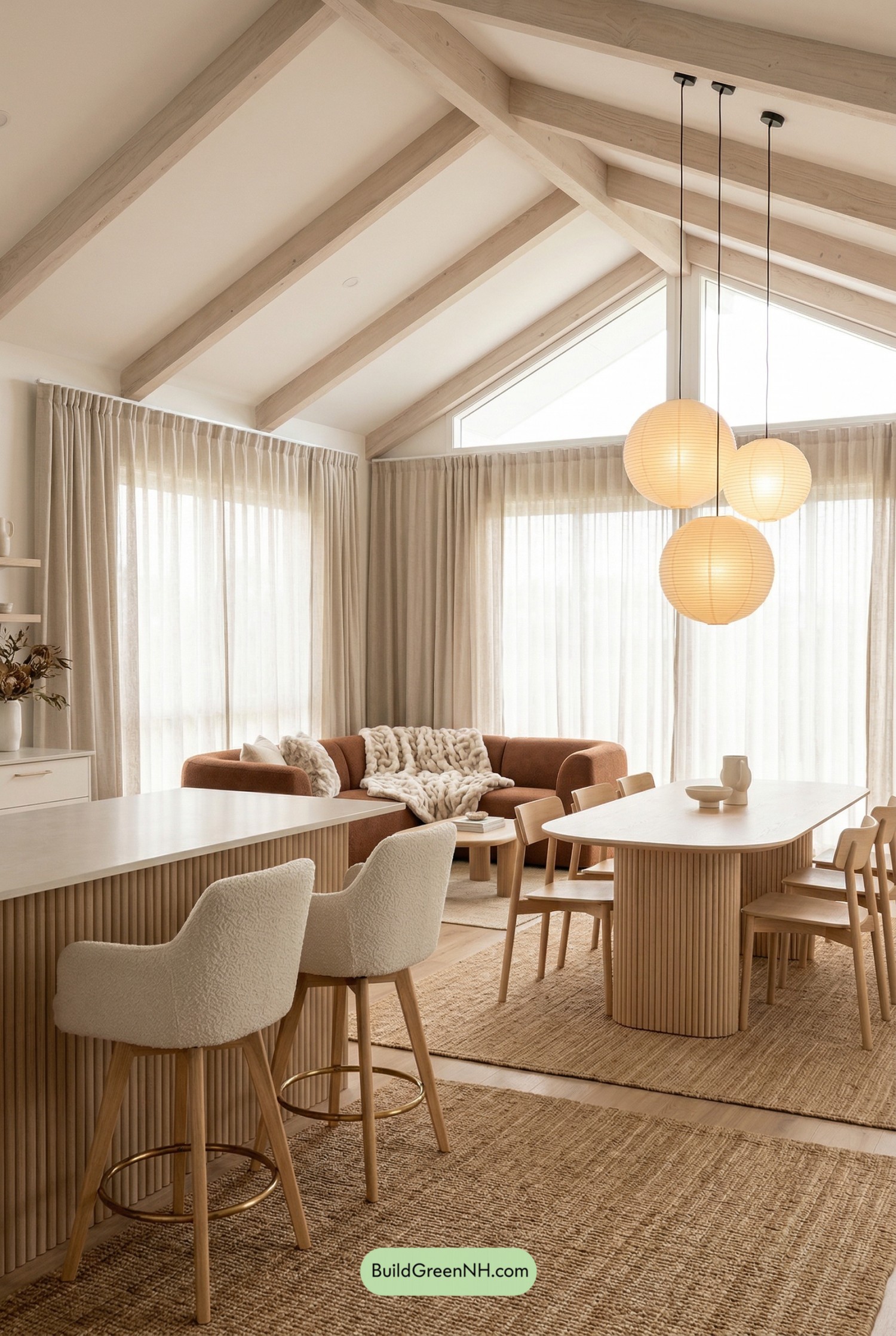 Hygge Barndominium Flow Under Vaulted Beams