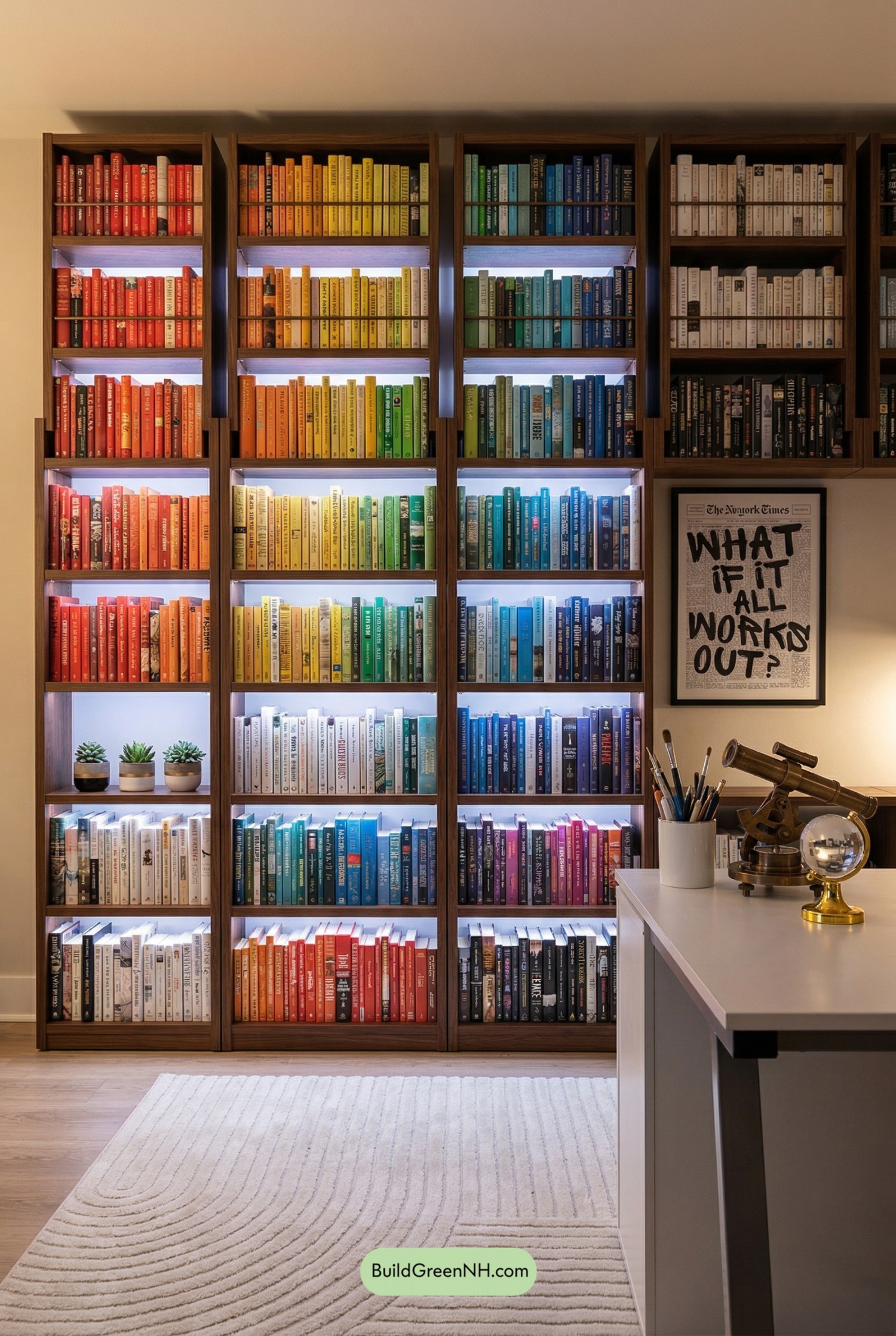 Walnut Rainbow Library Wall With Glow