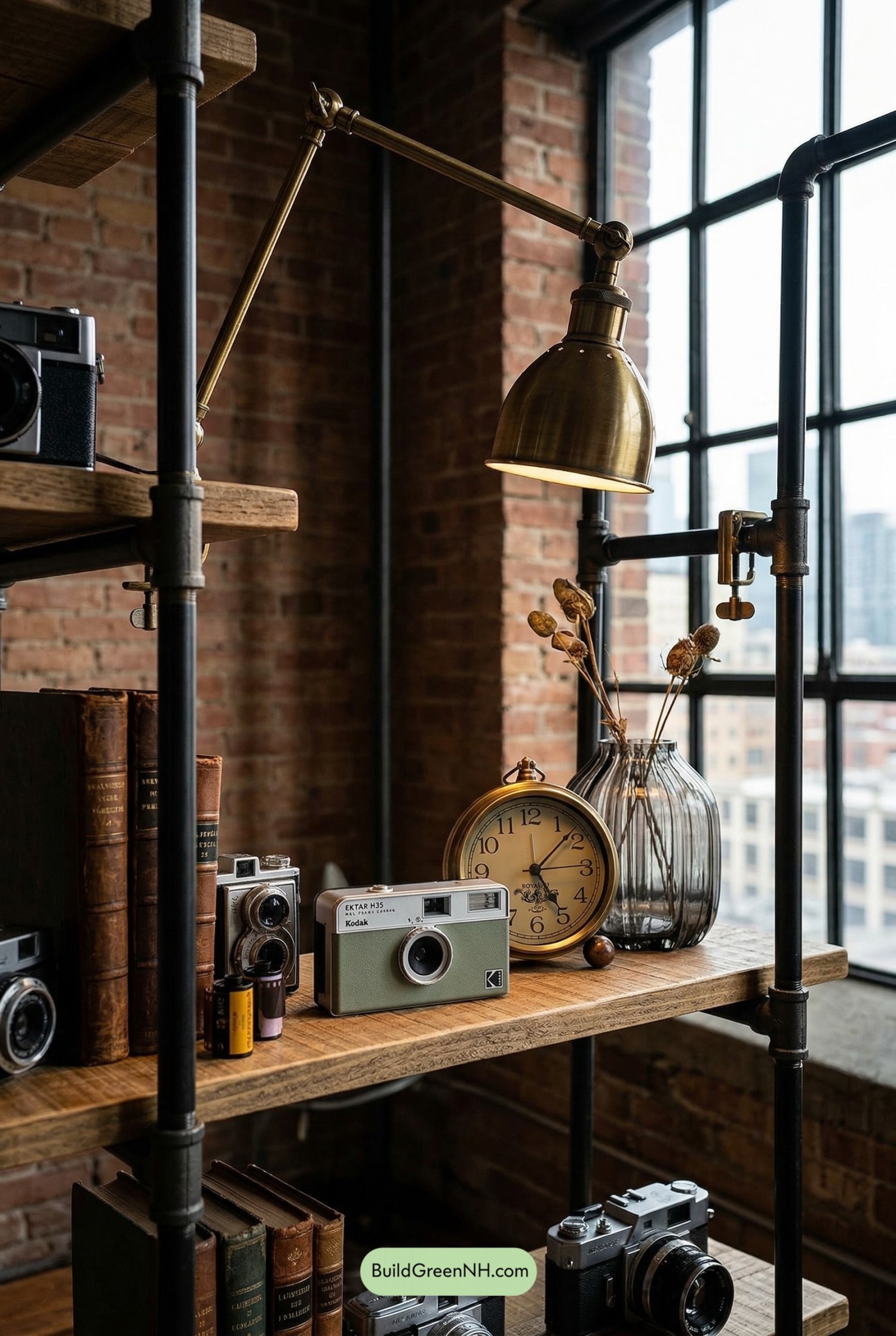 Loft Shelf with Vintage Camera Charm