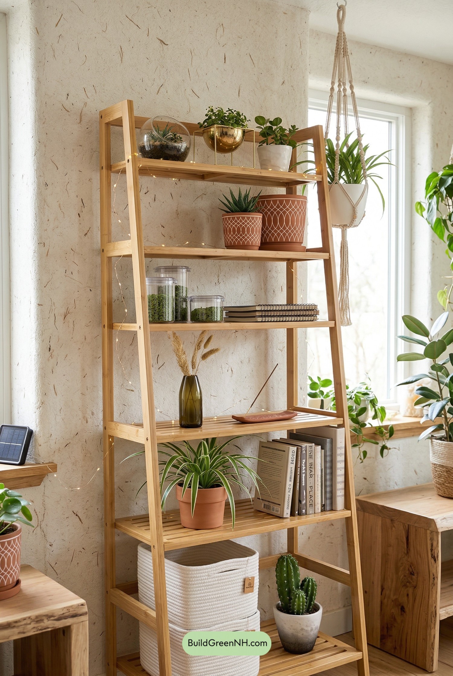 Bamboo Ladder Shelf, Plant-Forward Calm
