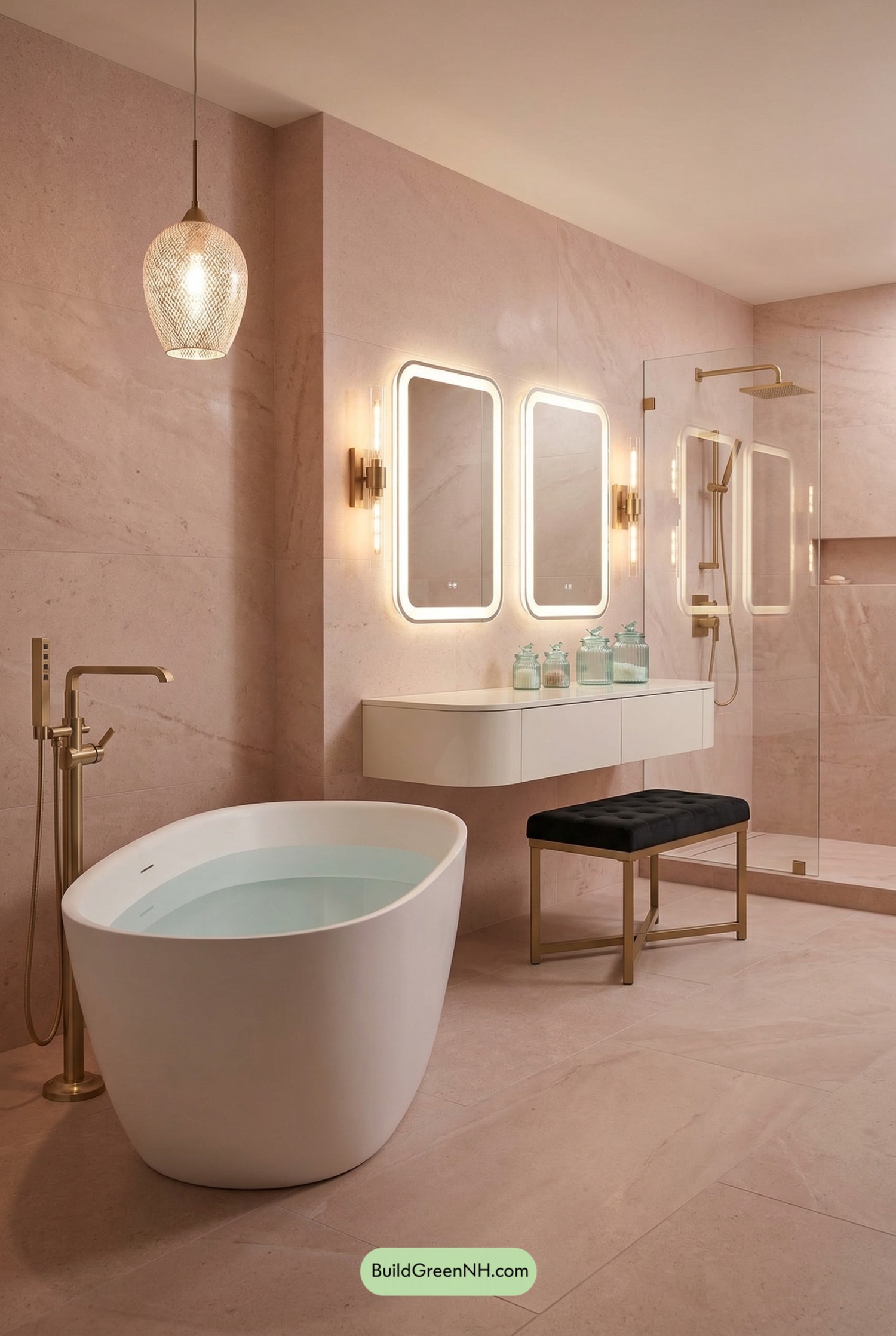 Blush Stone Bath, Champagne-Gold Glow