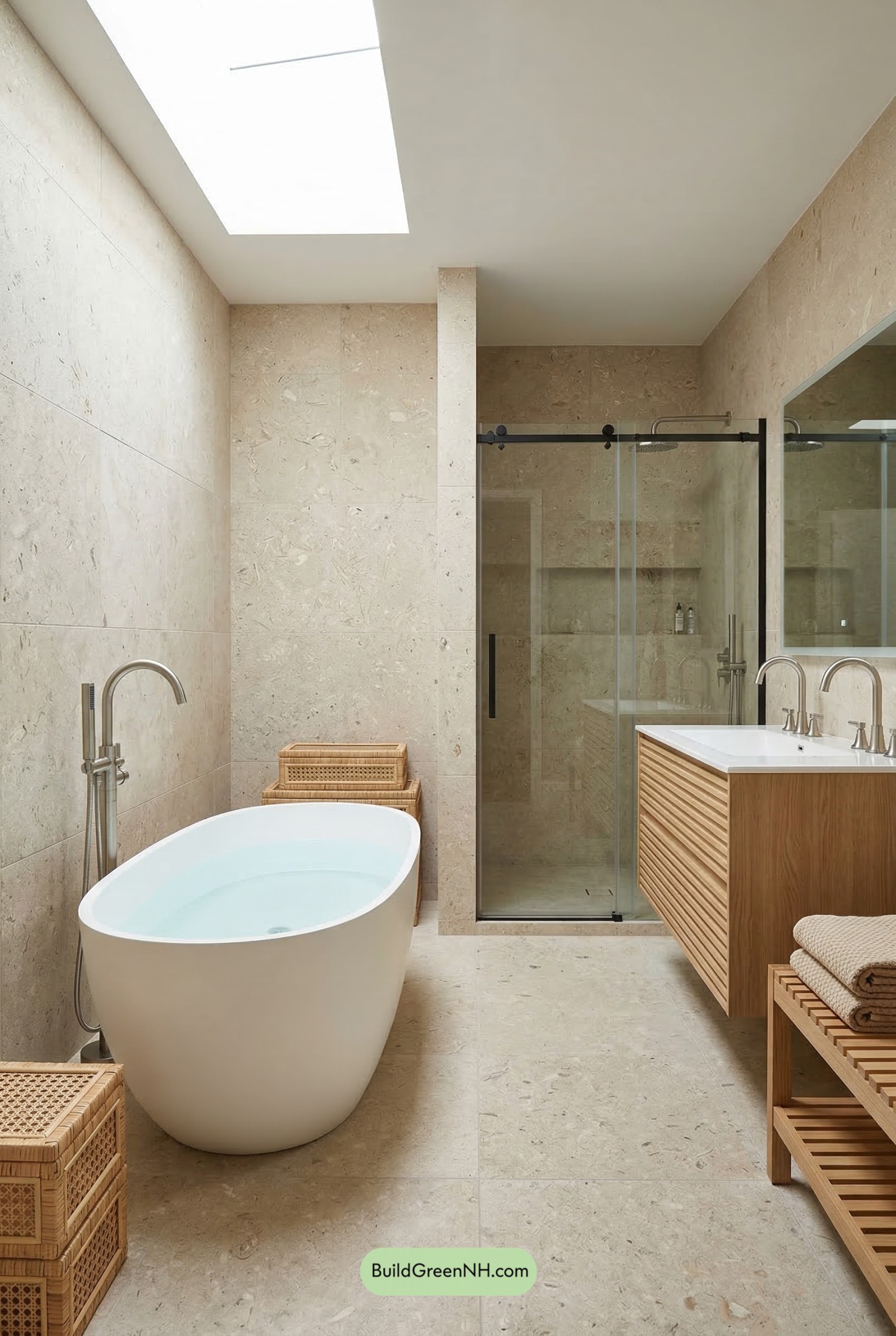 Skylit Limestone Spa With Woven Warmth