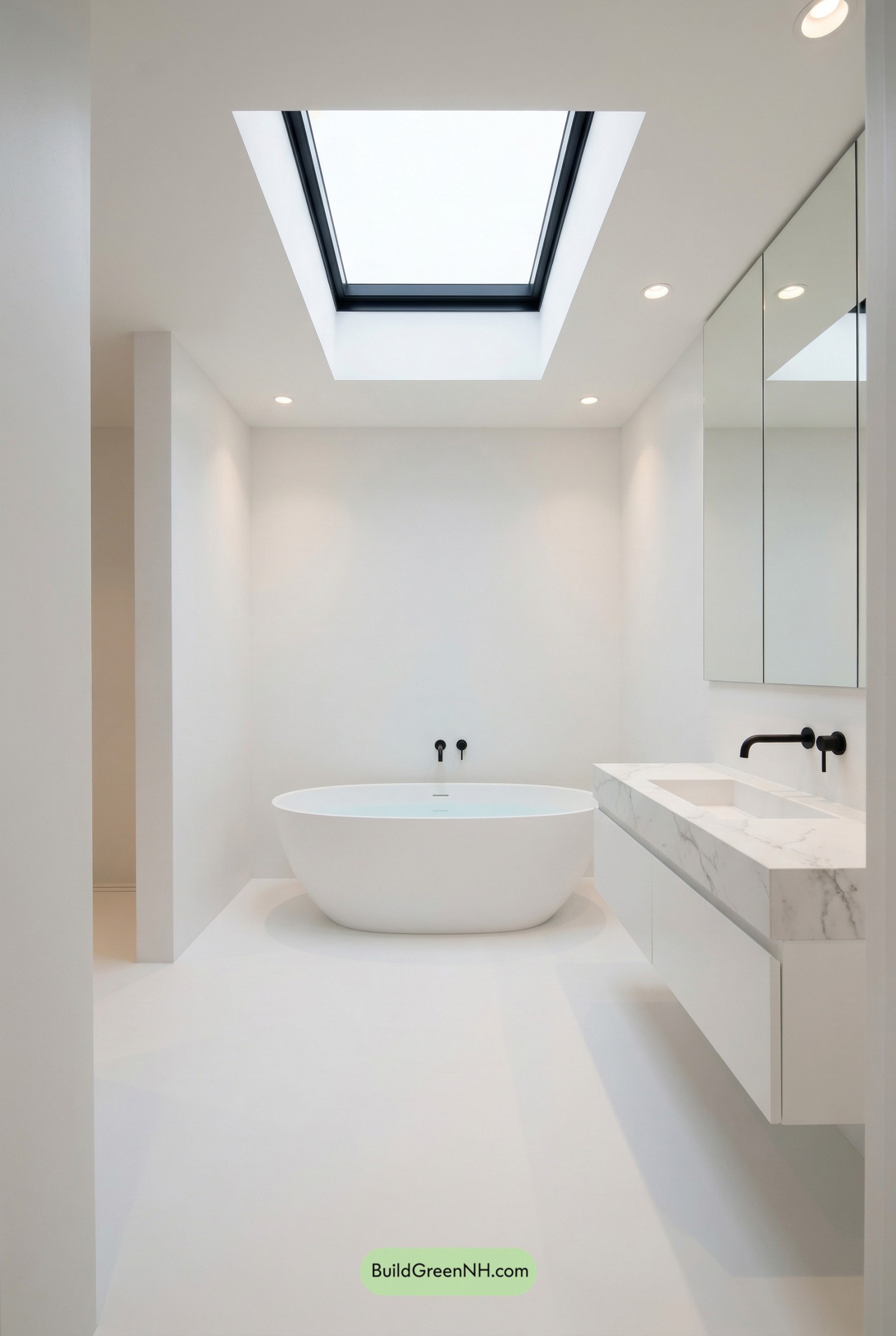 Skylit White Spa with Sculptural Tub