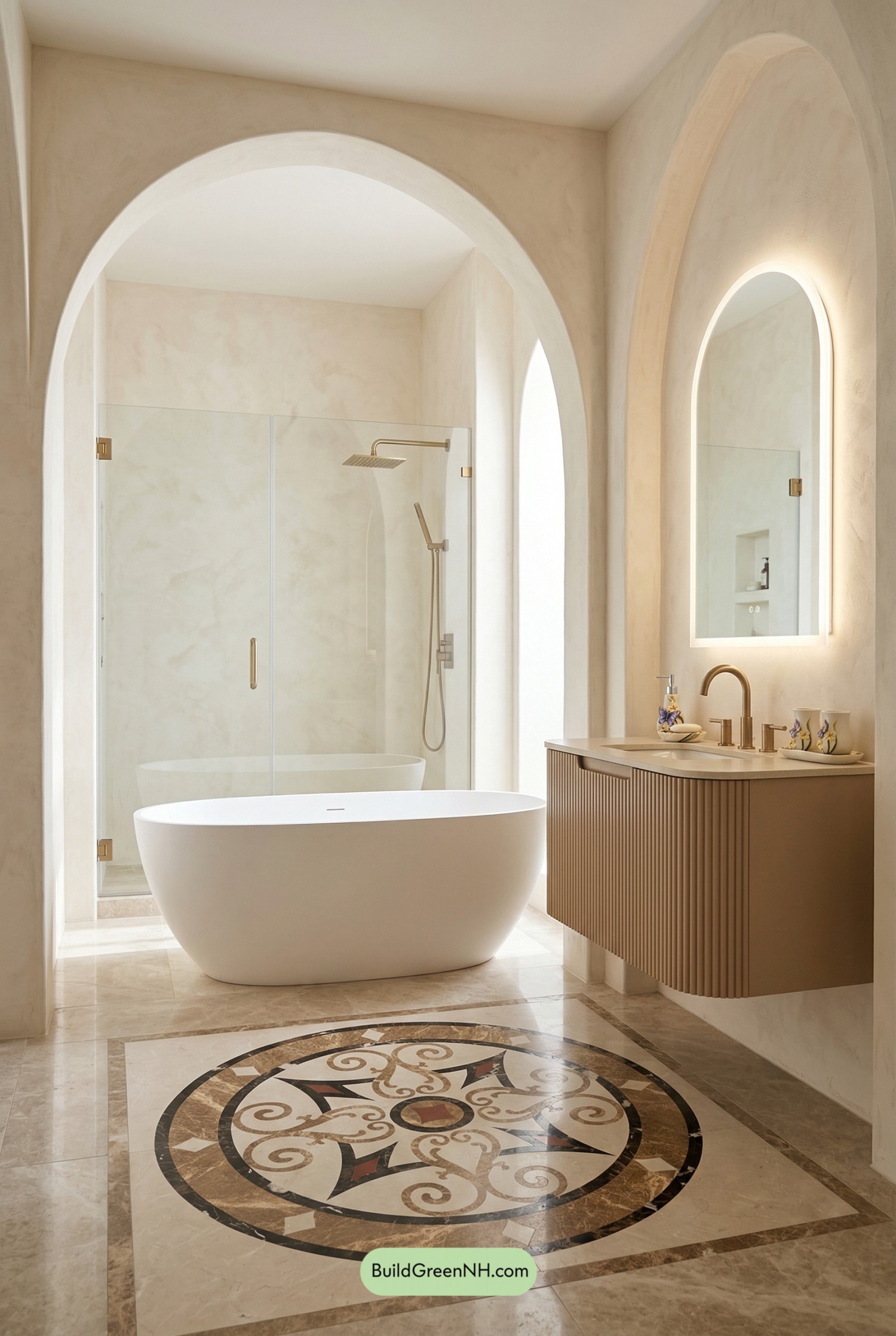 Moroccan Arches, Modern Tub, Pure Calm