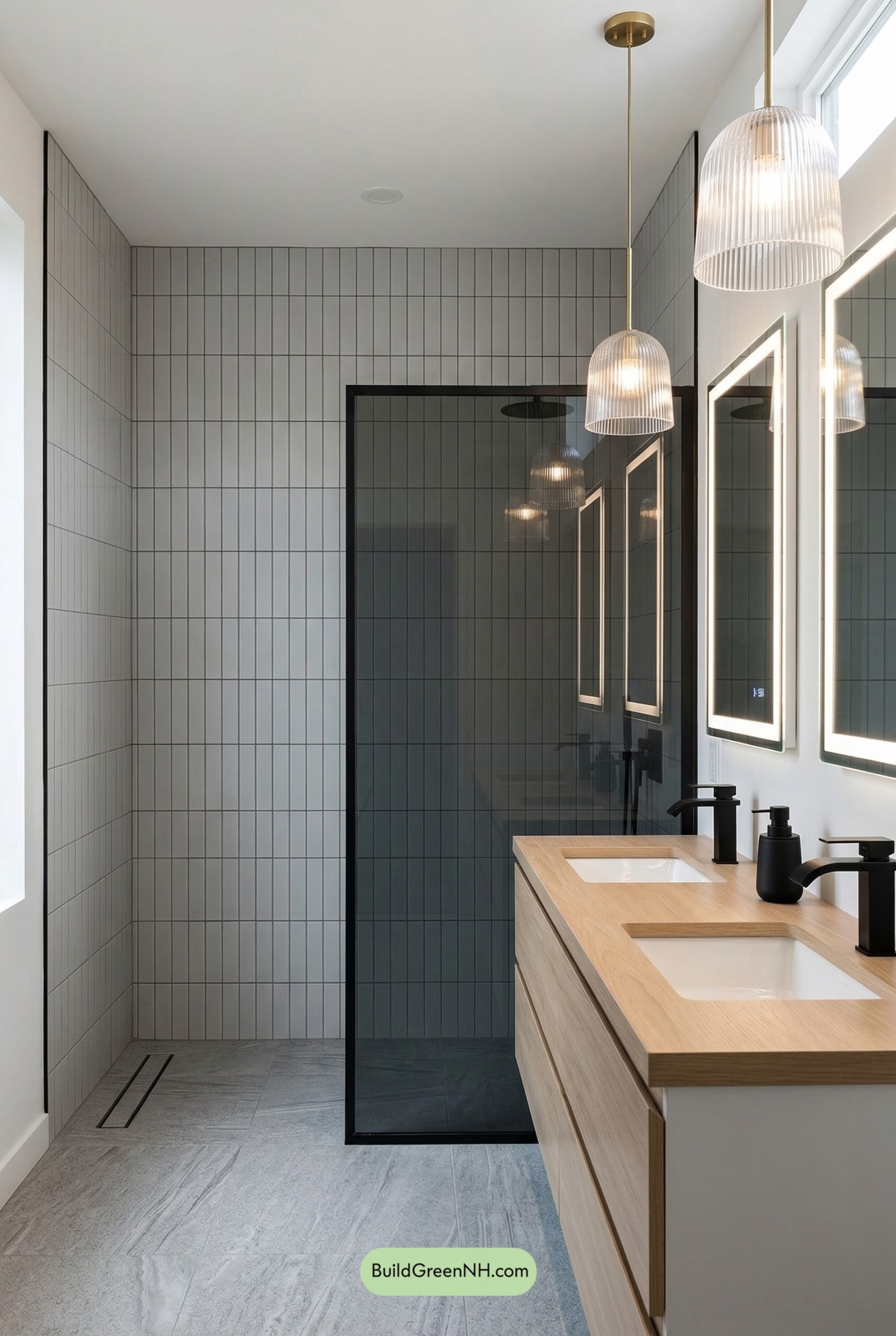 Kitkat Tile, Noir Glass, Warm Wood