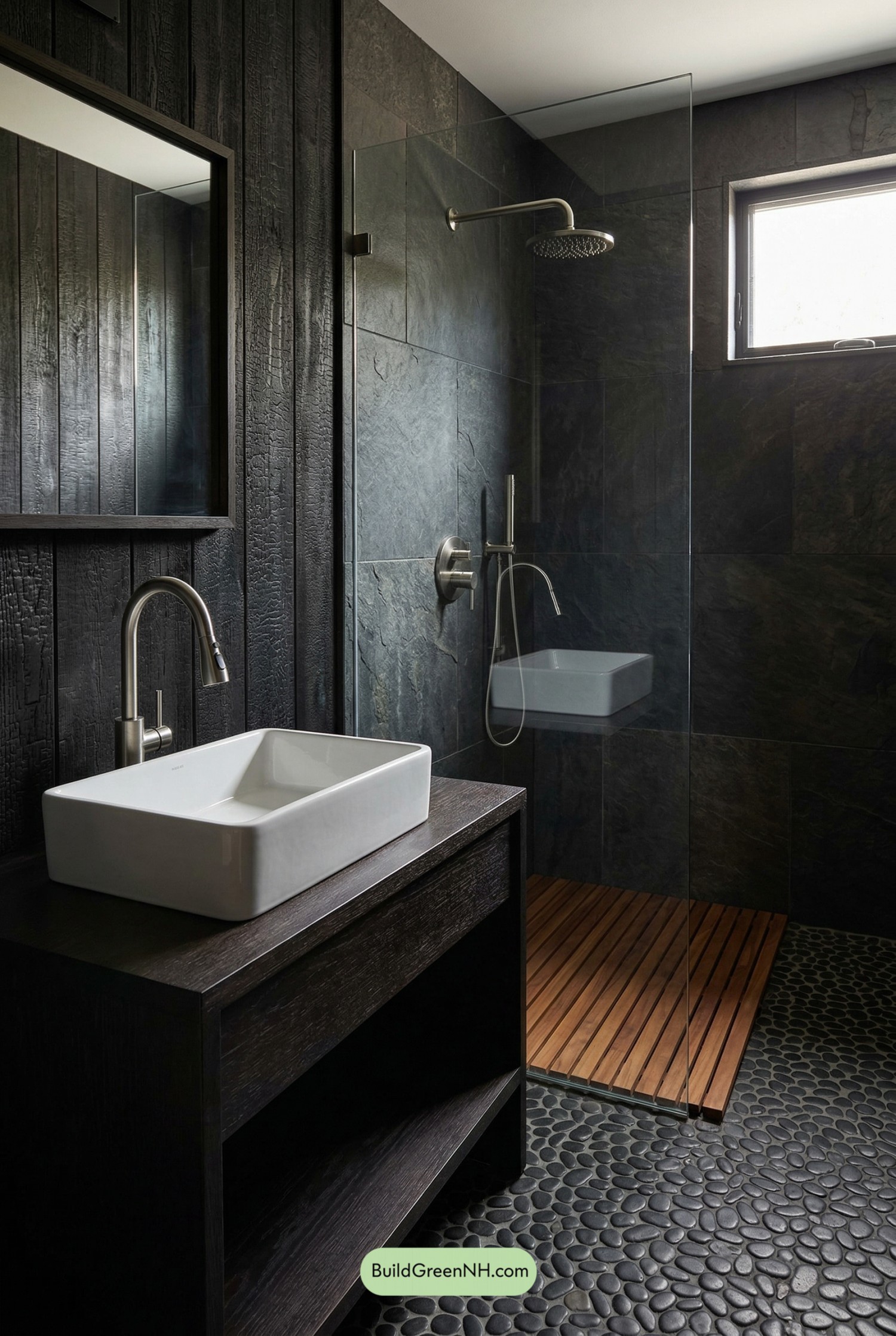 Charred Wood Zen Walk-In Shower
