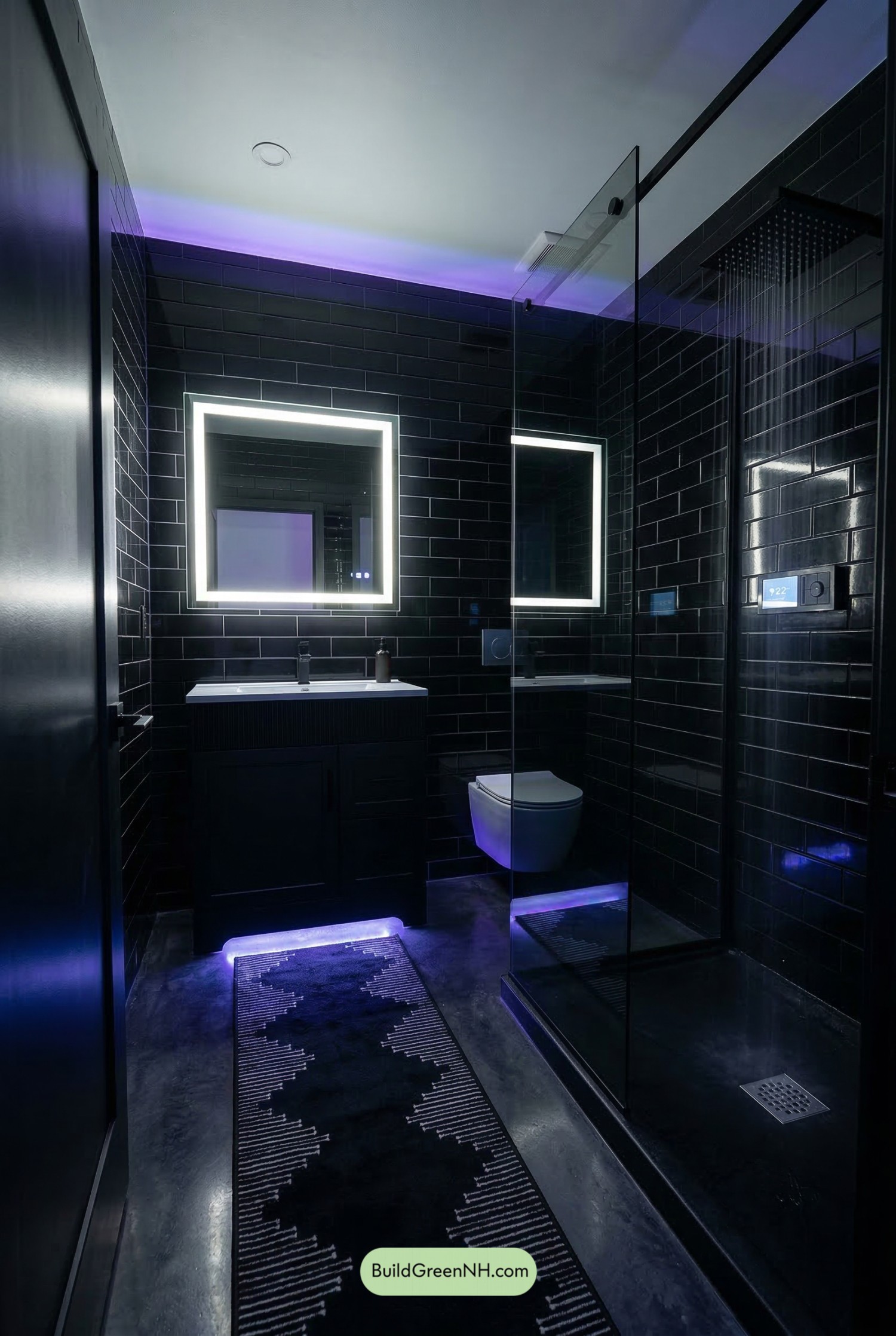 Midnight Metro Bathroom with Neon Glow
