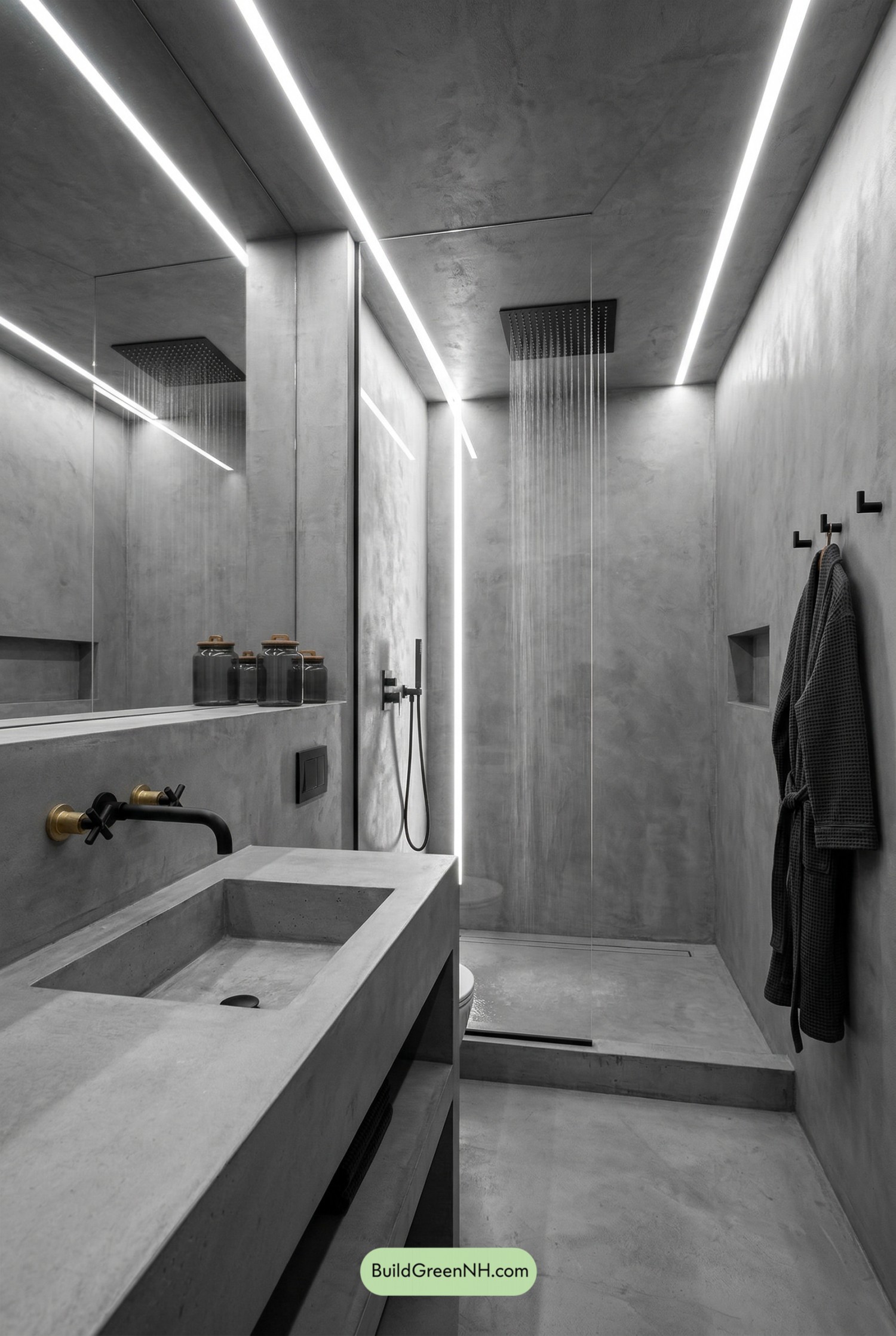 Brutalist Concrete Bathroom with Linear Glow