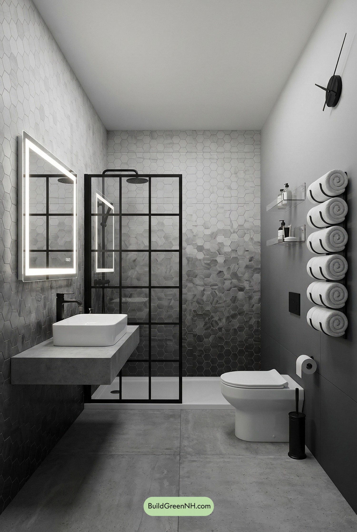 Monochrome Gradient Bathroom, Sharpened Lines