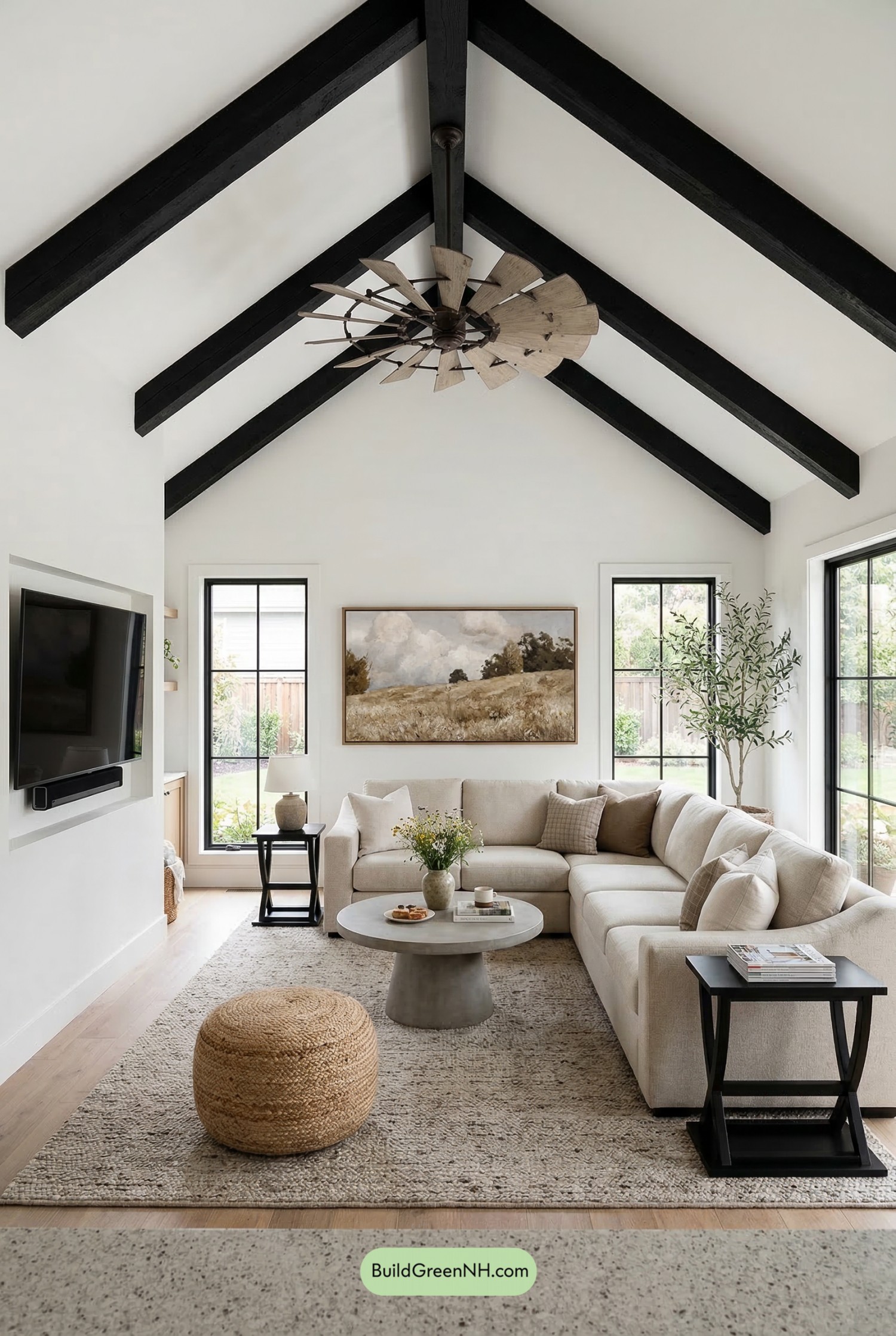 Windmill Fan Under Bold Black Beams