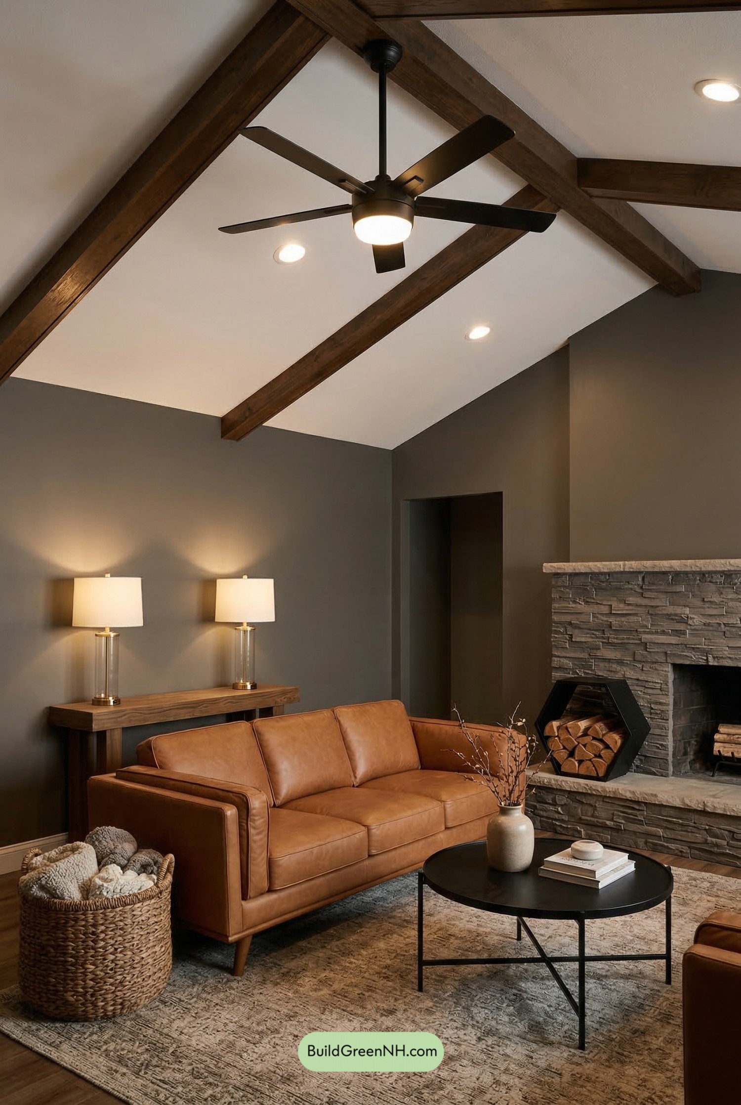 Black Fan Drama Under Vaulted Beams