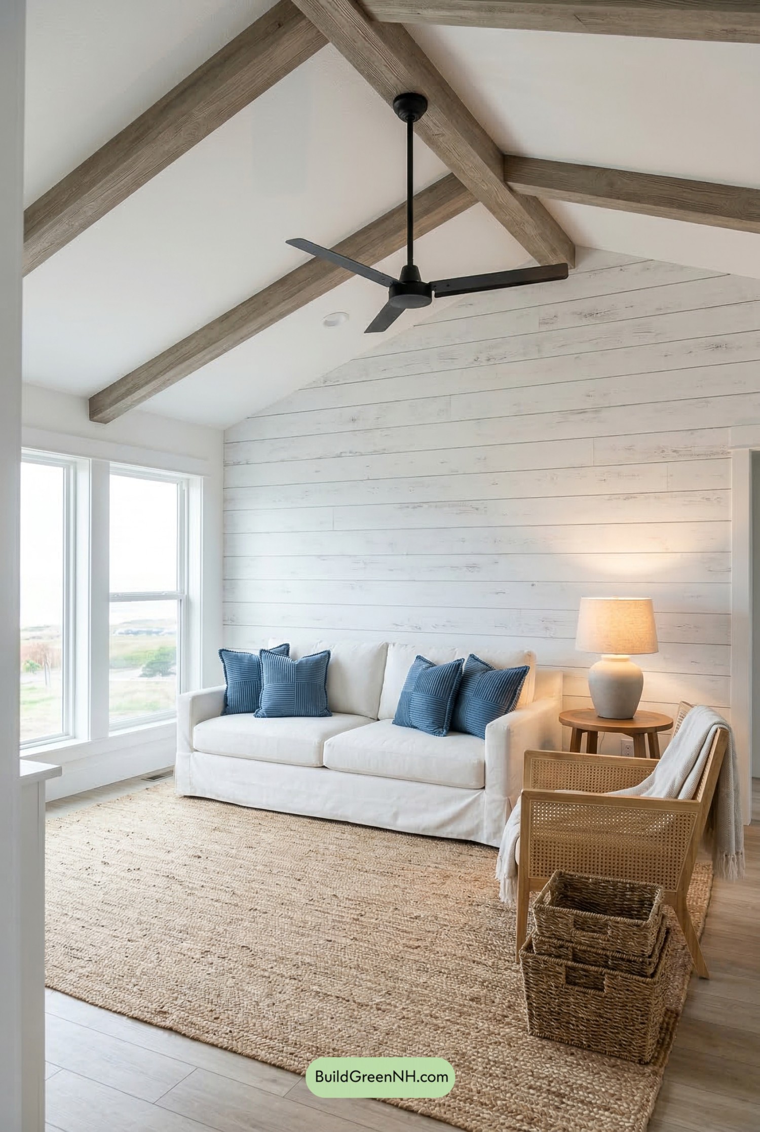 Matte Black Fan, Beamed Vaulted Calm