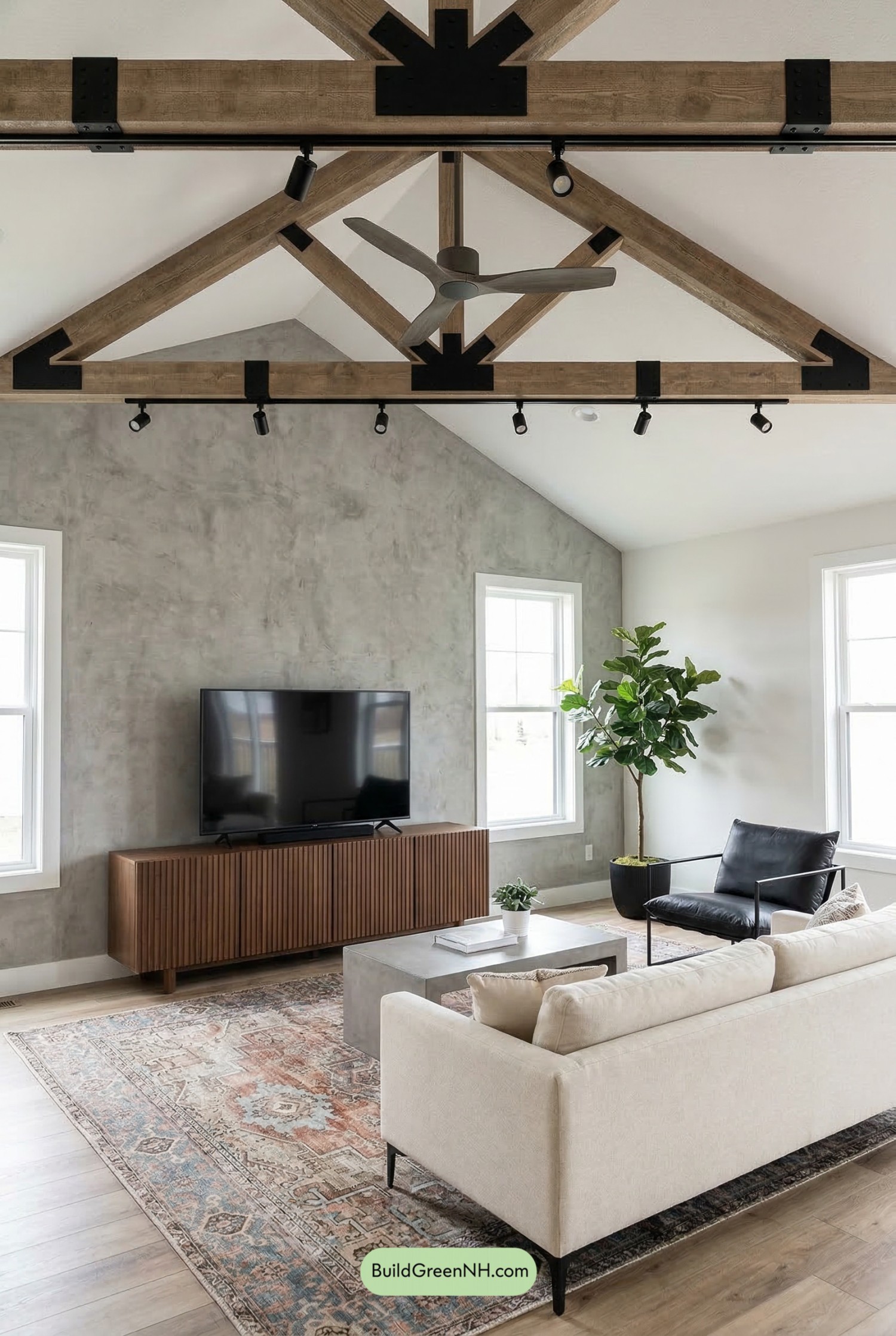 Graphite Fan Under Rustic Trusses