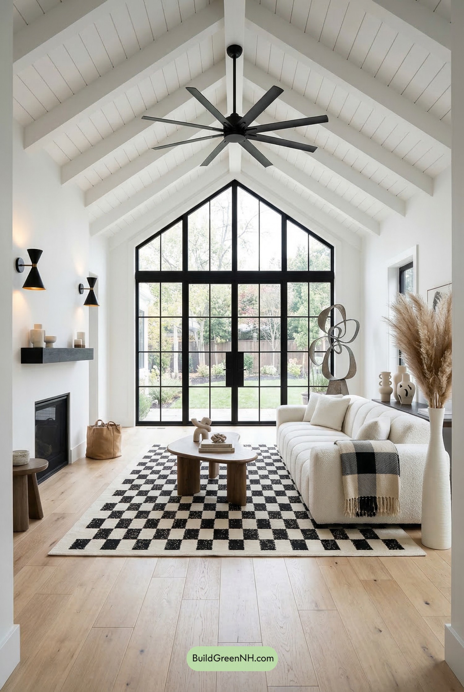 Black Statement Fan in Bright Vaulted Loft