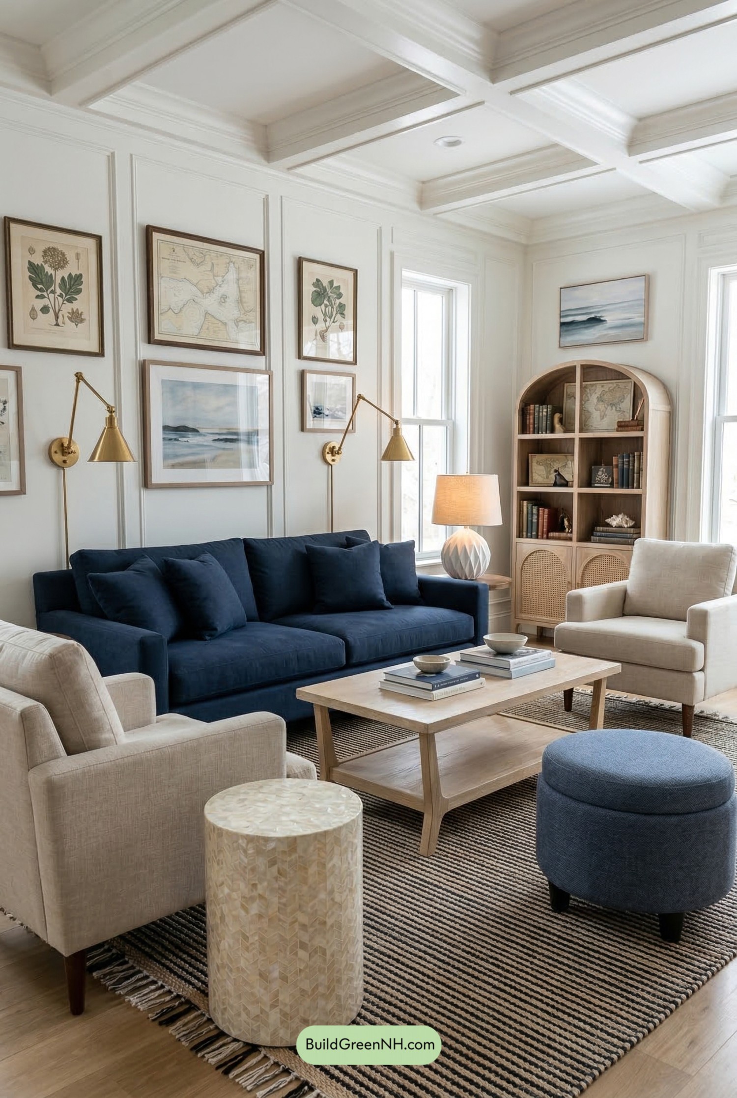 Scholarly Navy Coastal Living Room