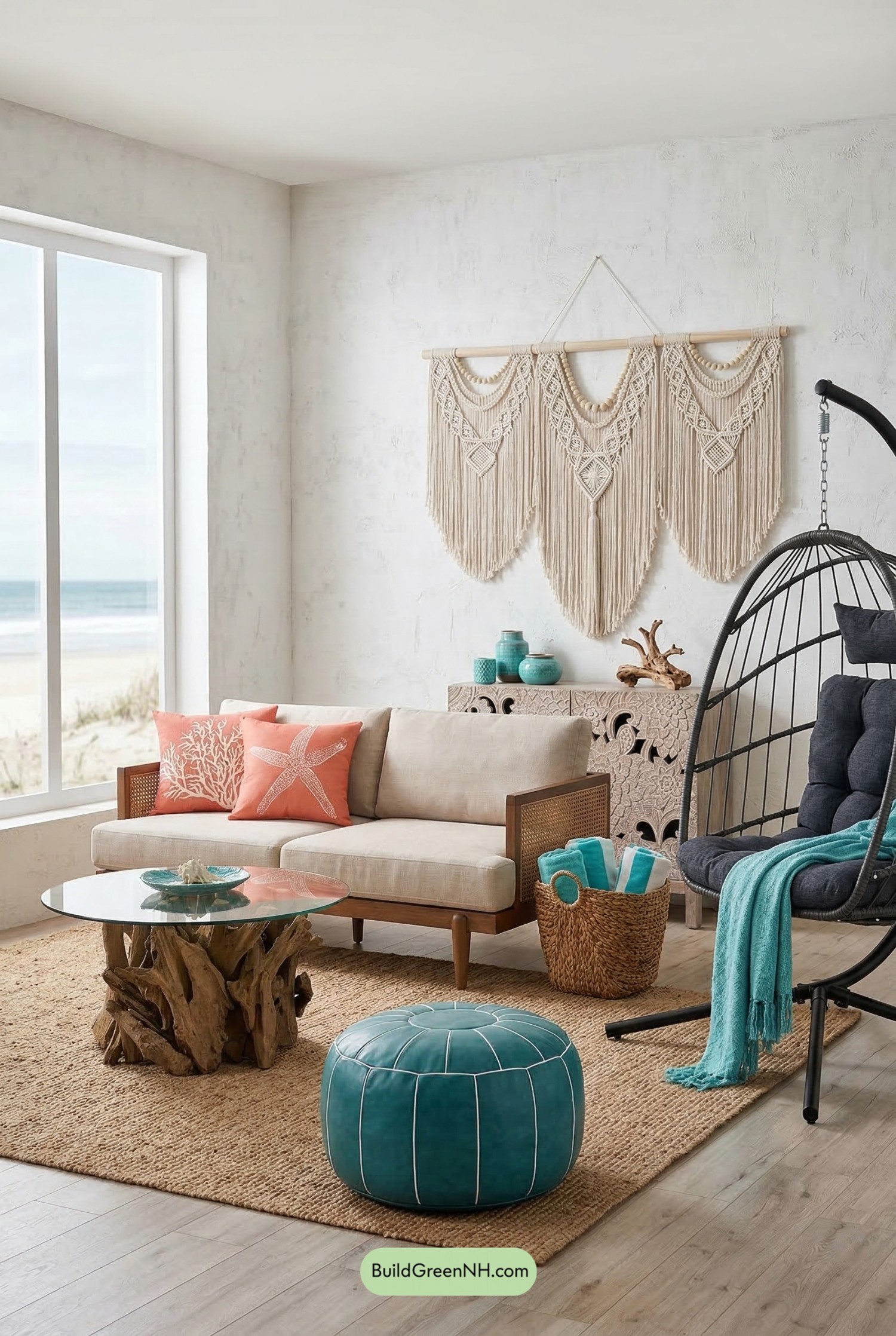 Boho Living Room in Ocean Tones