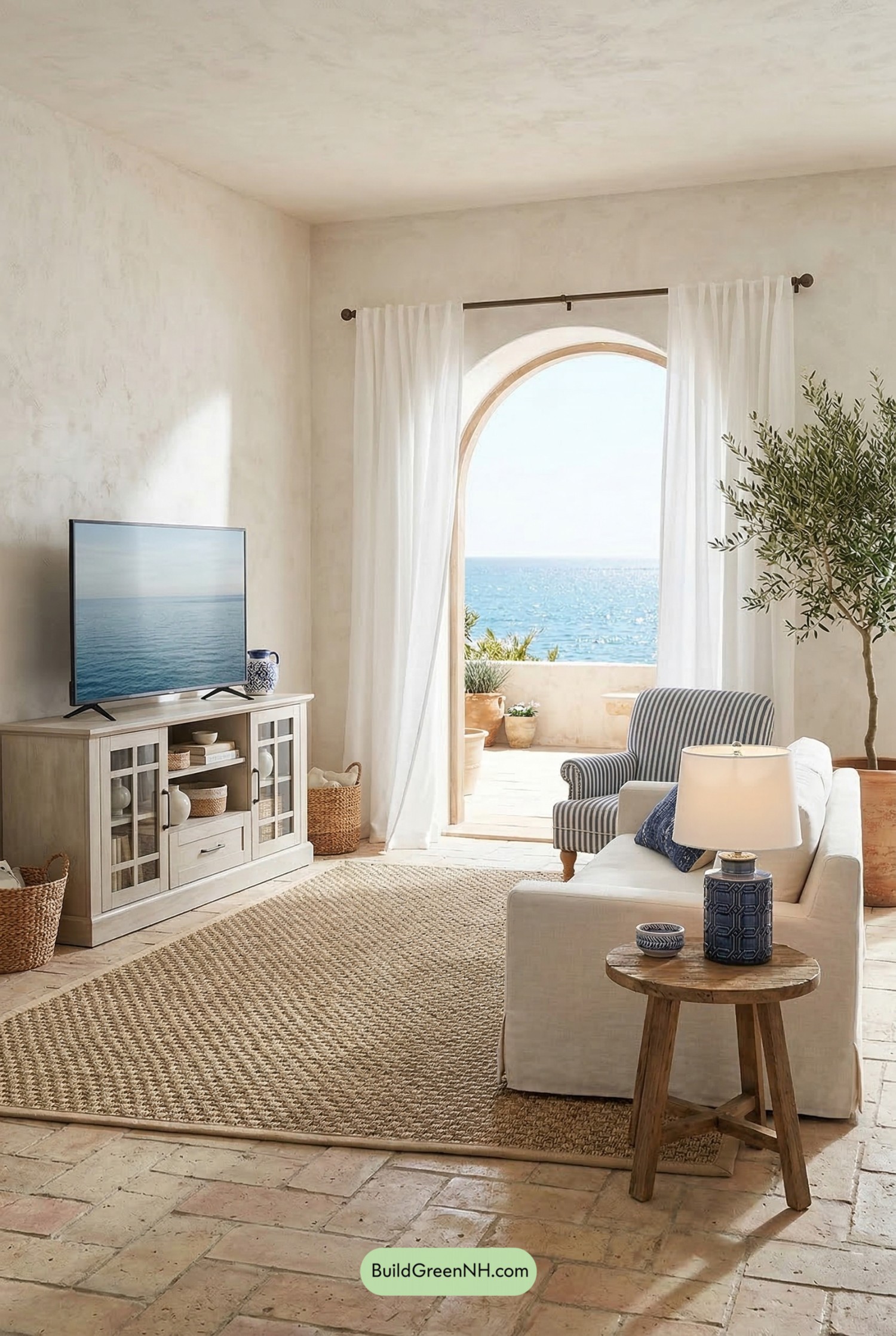 Mediterranean Blue and Sand Living Room