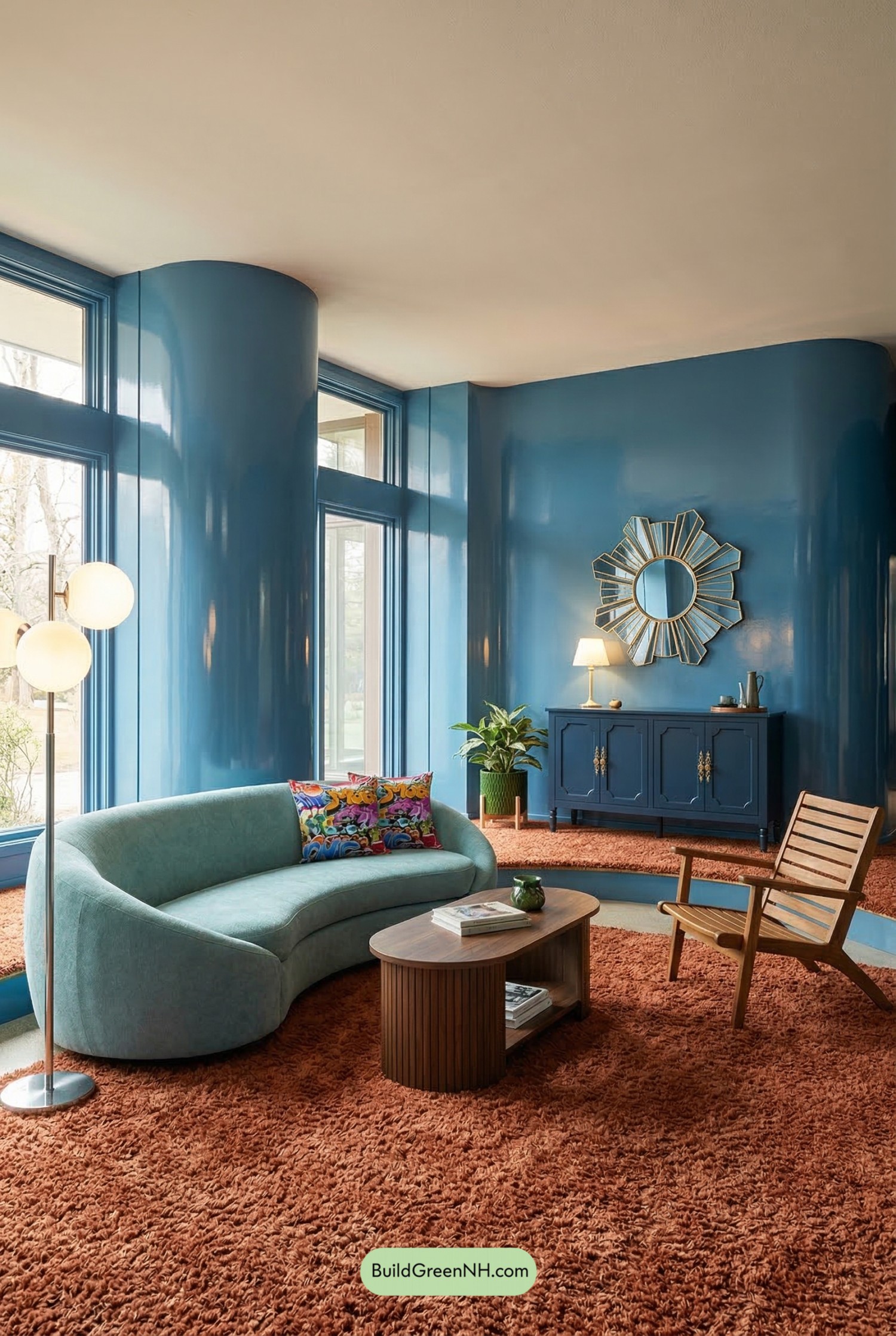 Lagoon Blue Retro Living Room