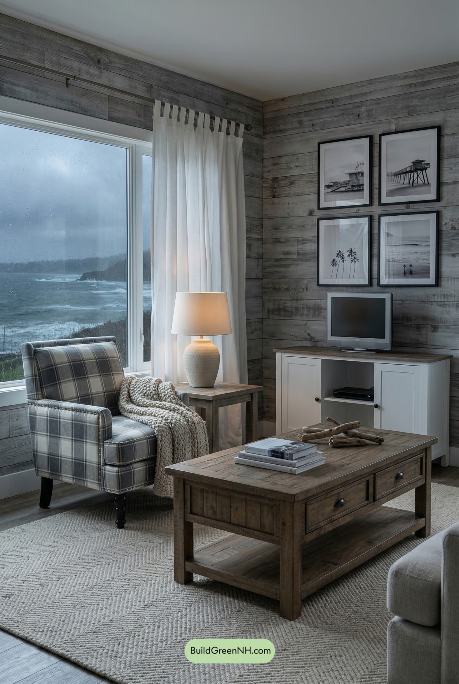 Moody Coastal Cottage Living Room
