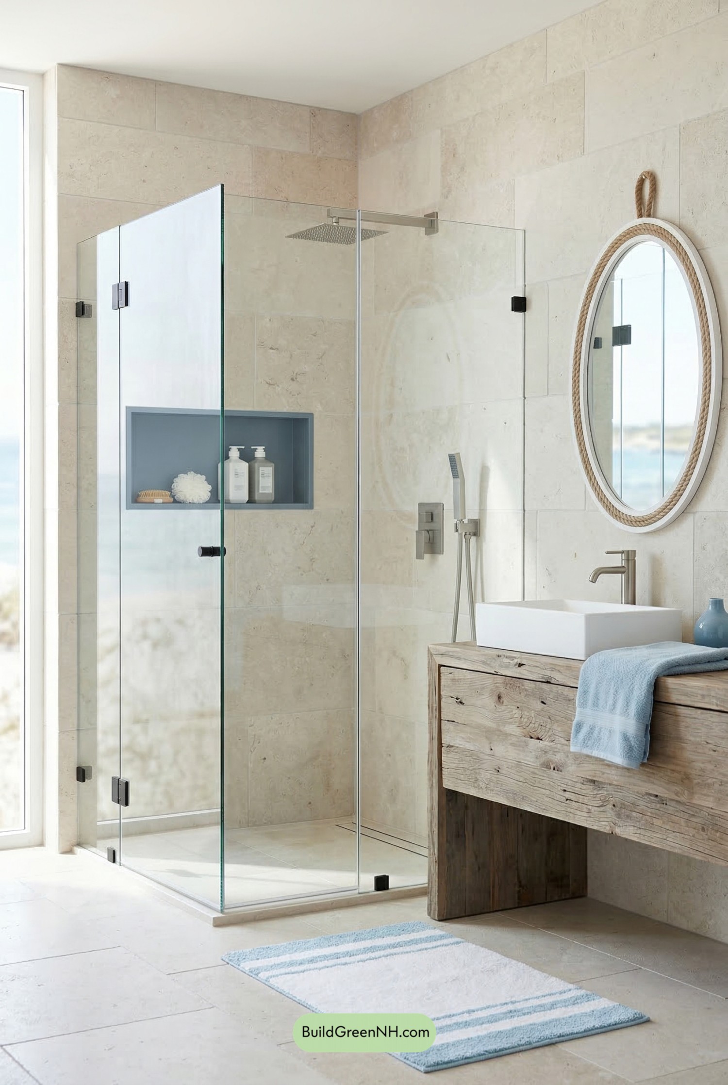 Coastal Limestone Big-Tile Shower Retreat